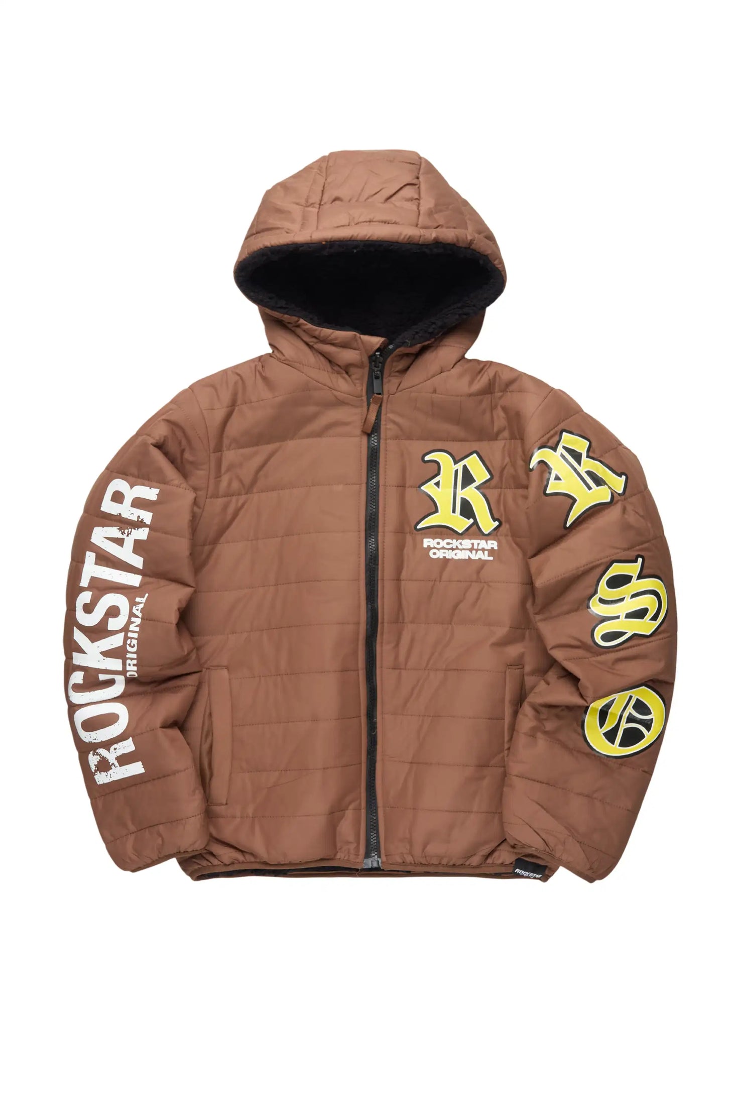 Boys Daegan Brown/Black Reversible Fur Puffer Jacket