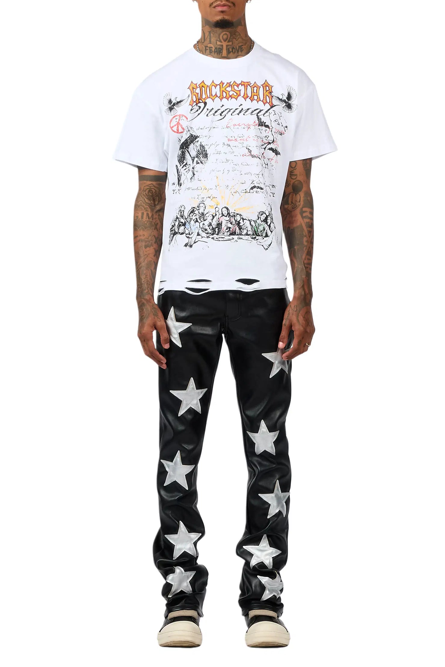 Steen Black/Silver PU Stacked Flare Jean