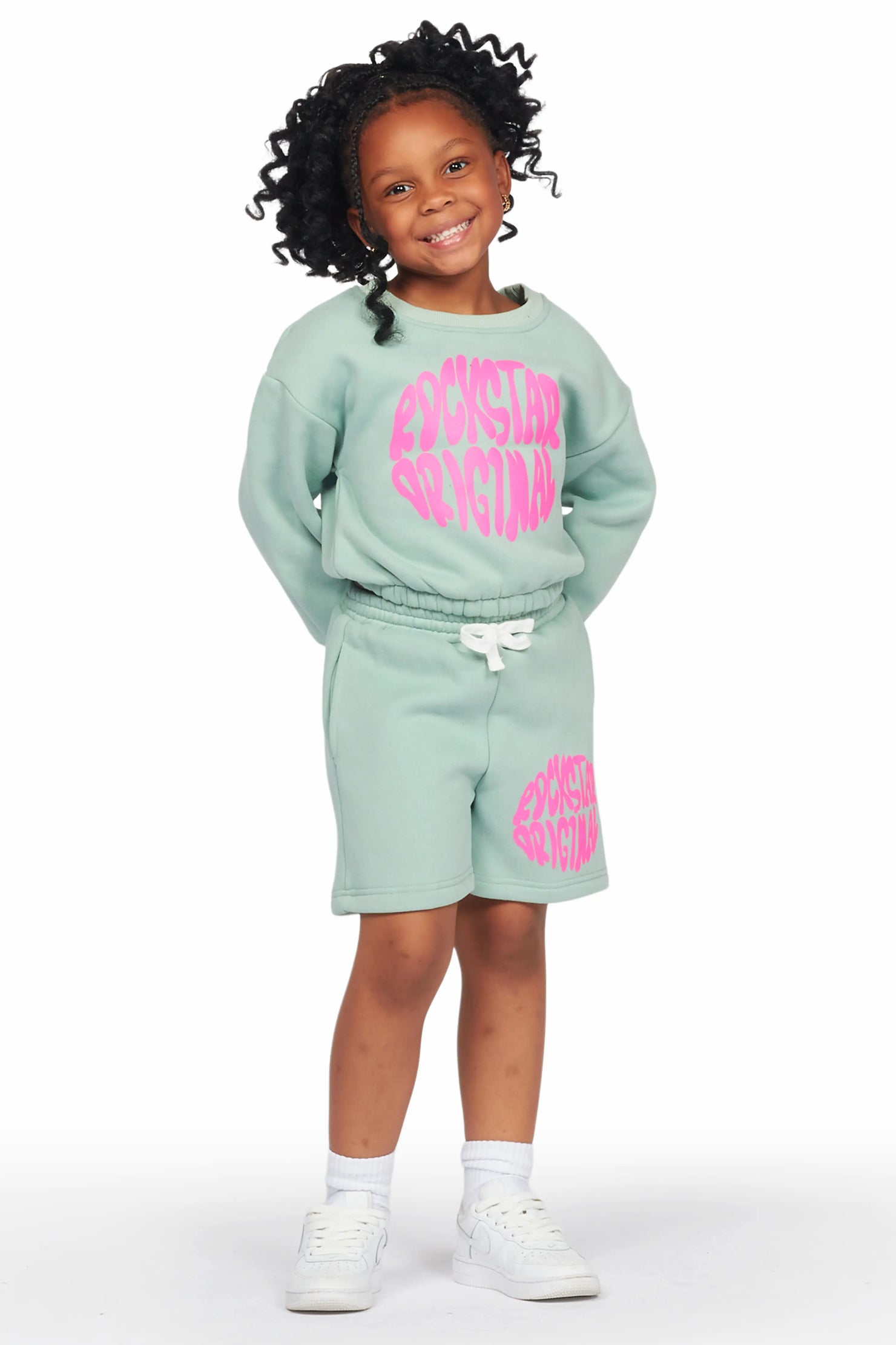 Girls Beena Sage Crop Top Short Set