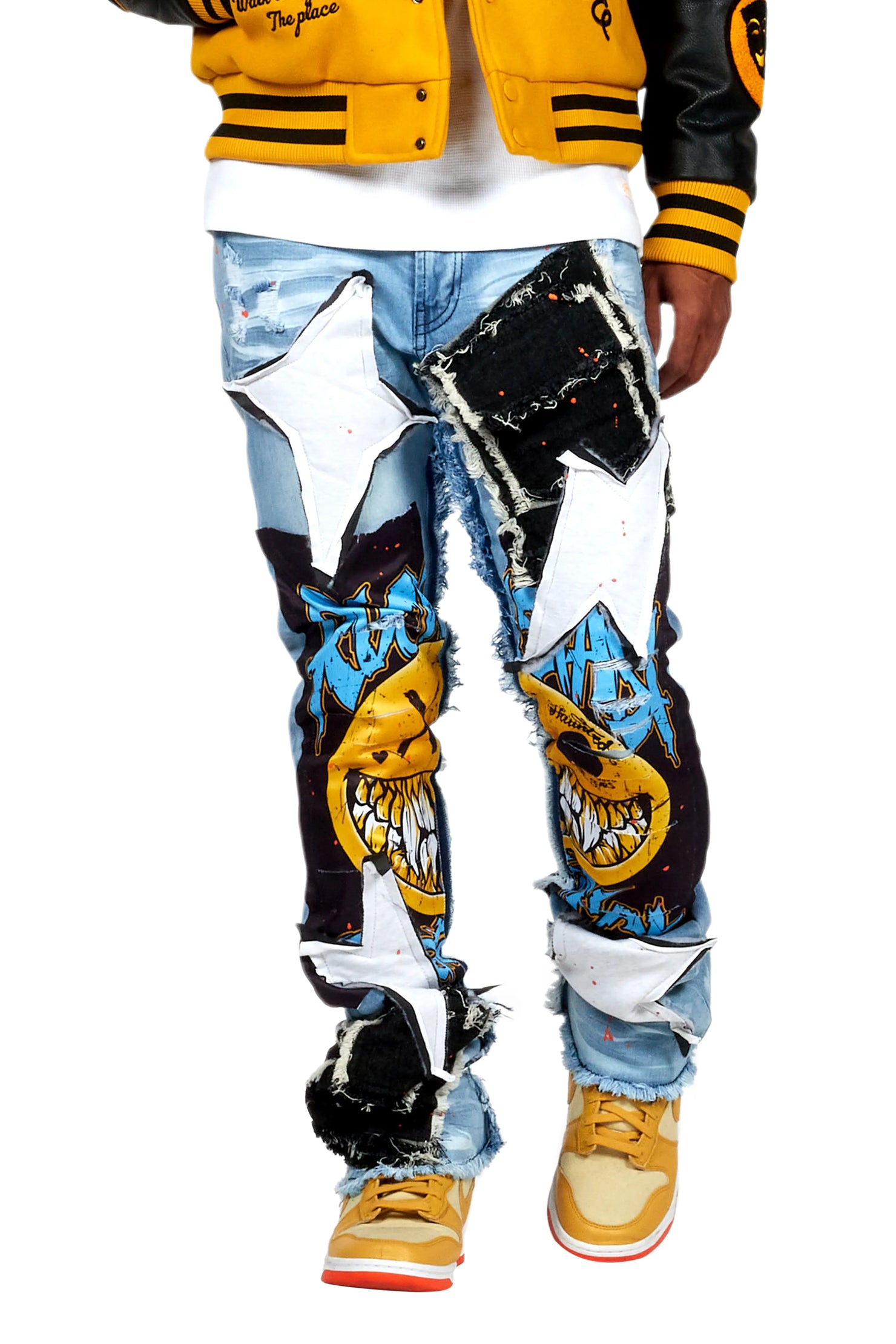 Fraust Blue Patchwork Stacked Flare Jean