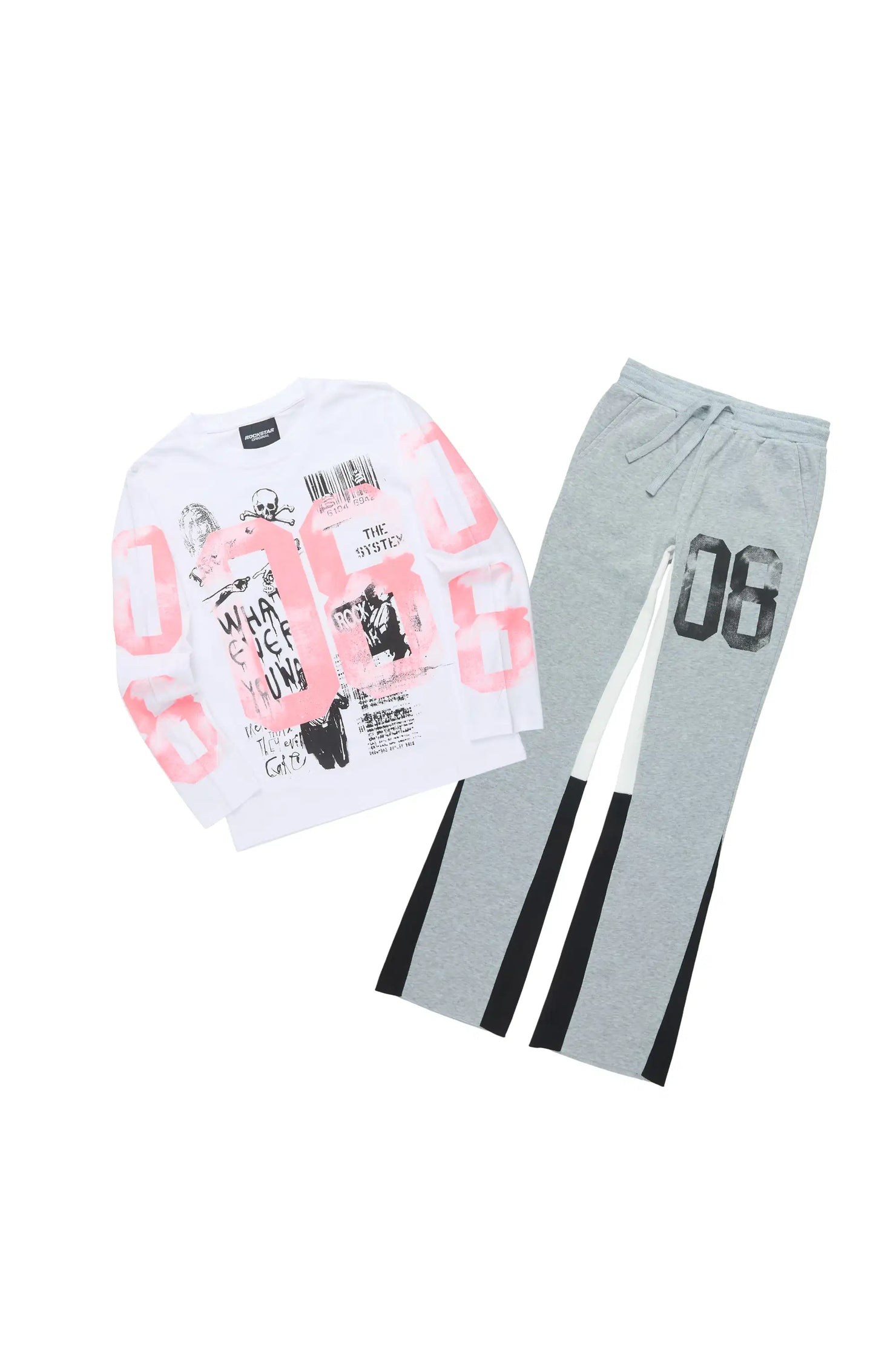 Girls Kammy White/Grey L/S Graphic T-Shirt Track Set