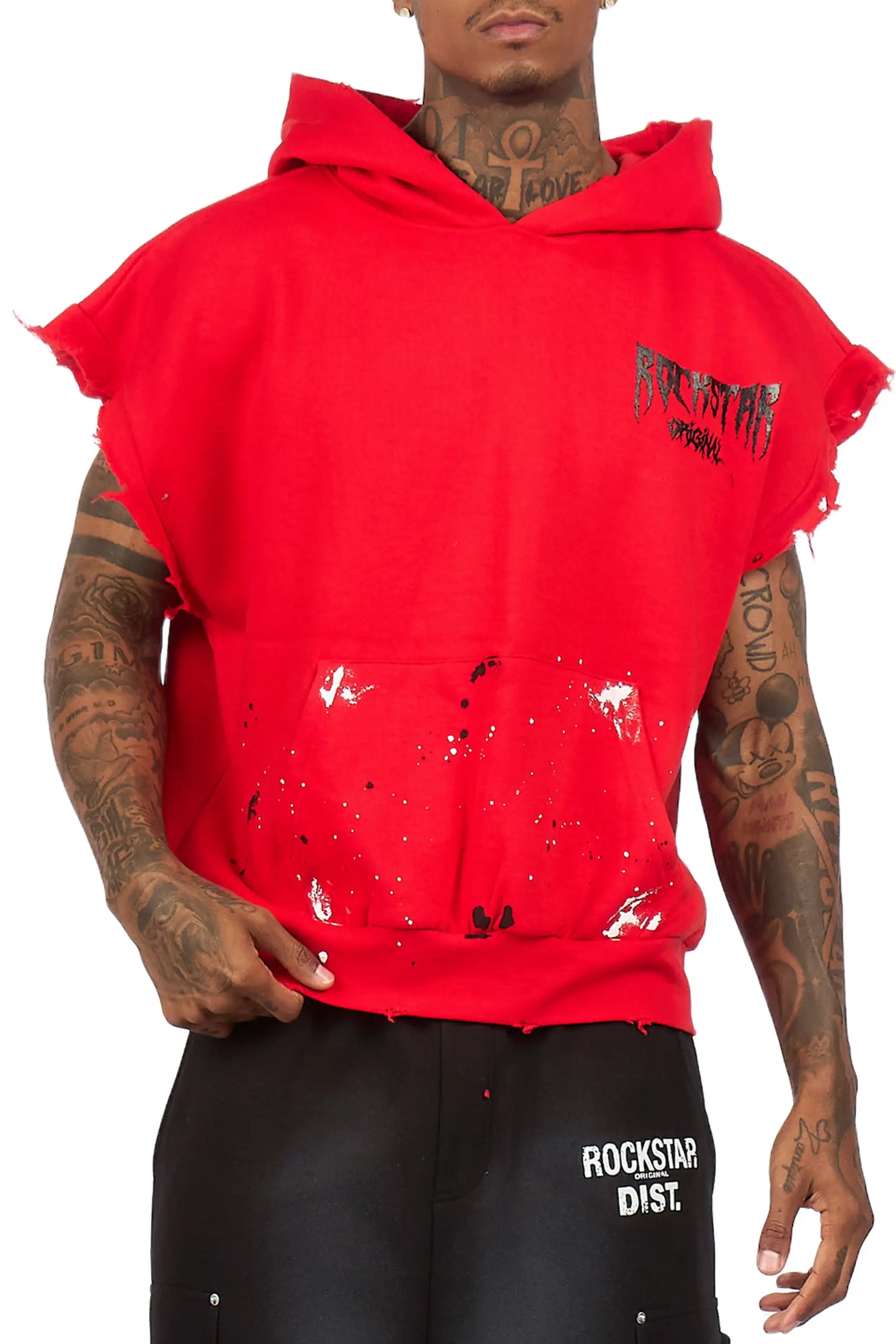 Twinkle Red Painted Cut Sleeve Hoodie