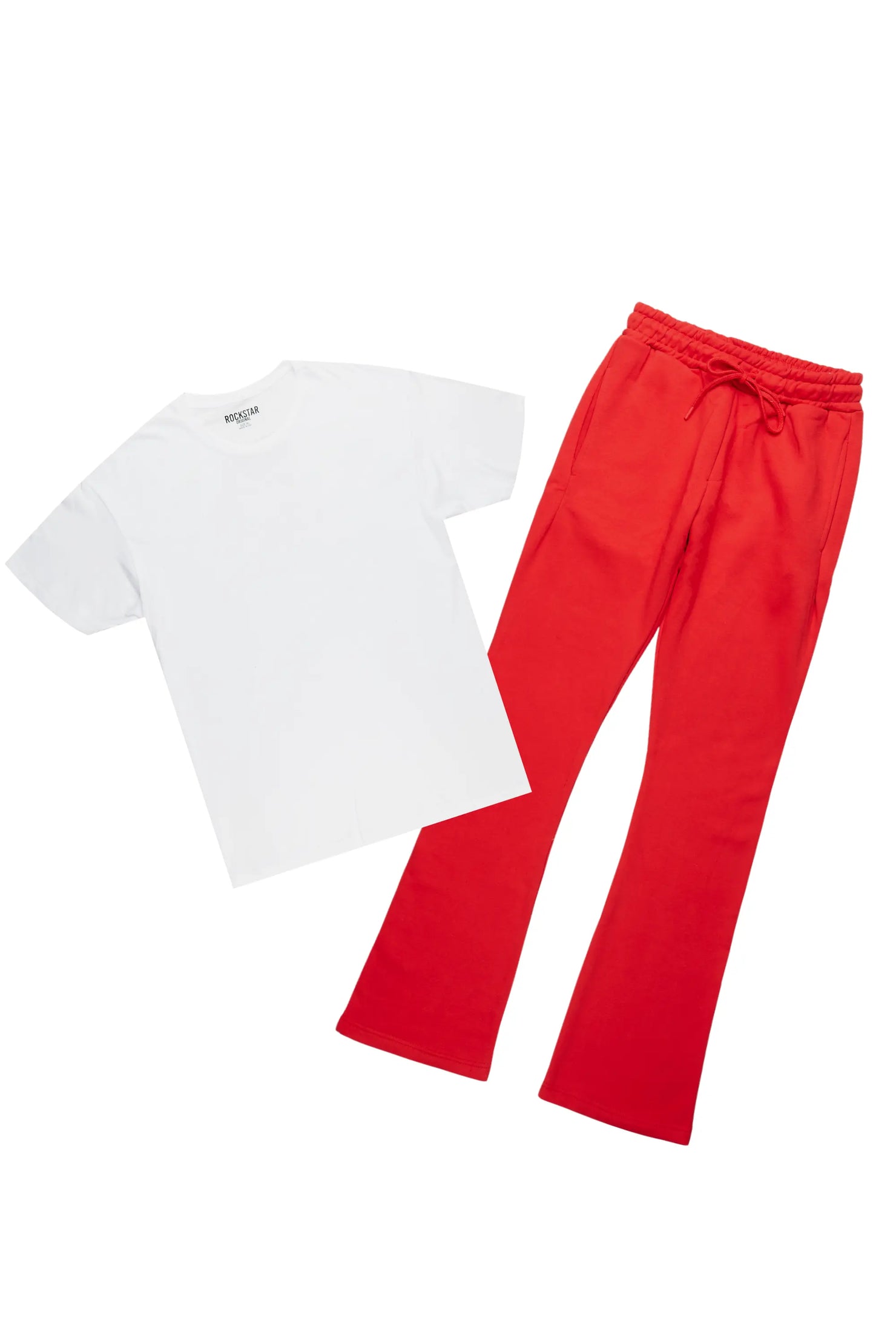 Basic White/Red T-Shirt/Stacked Track Pant Set