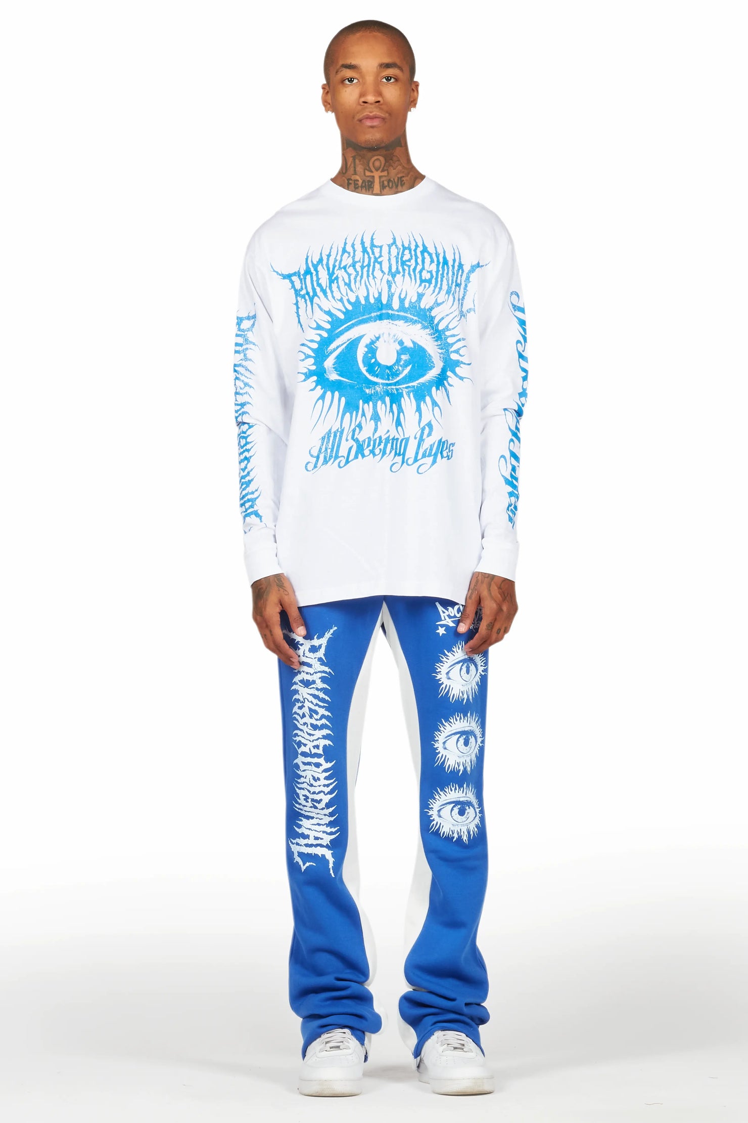 All Seeing Eyes White/Royal Long Sleeve T-Shirt/Baggy Pant Set