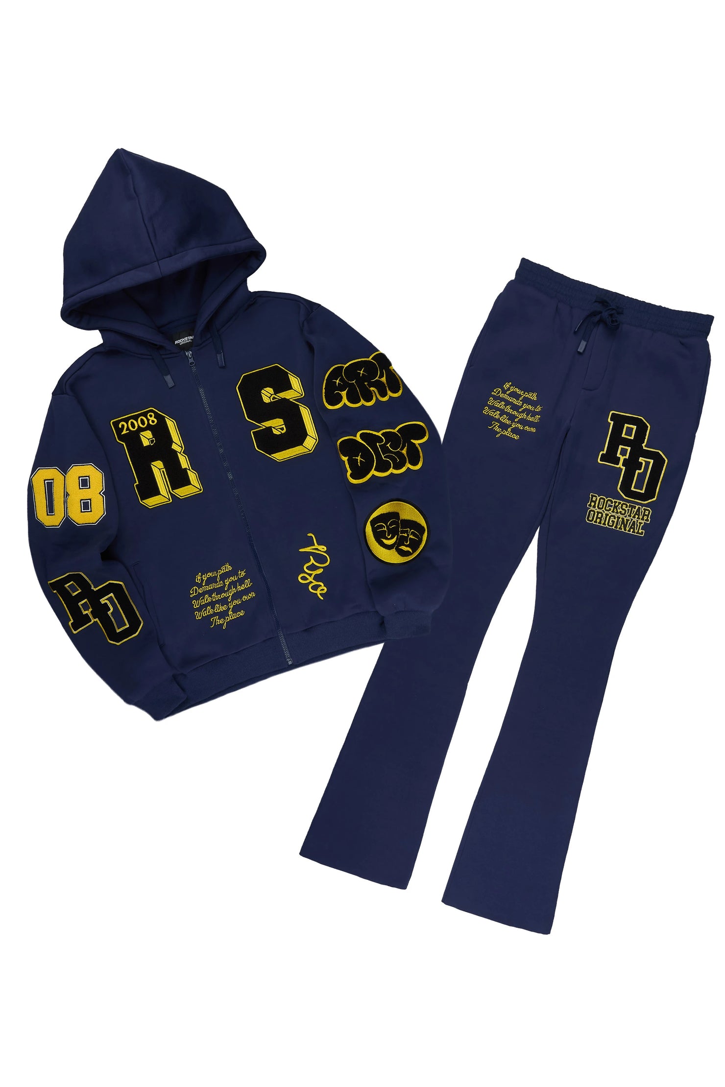 Leslaw Navy Zip Up Hoodie Stacked Track Set