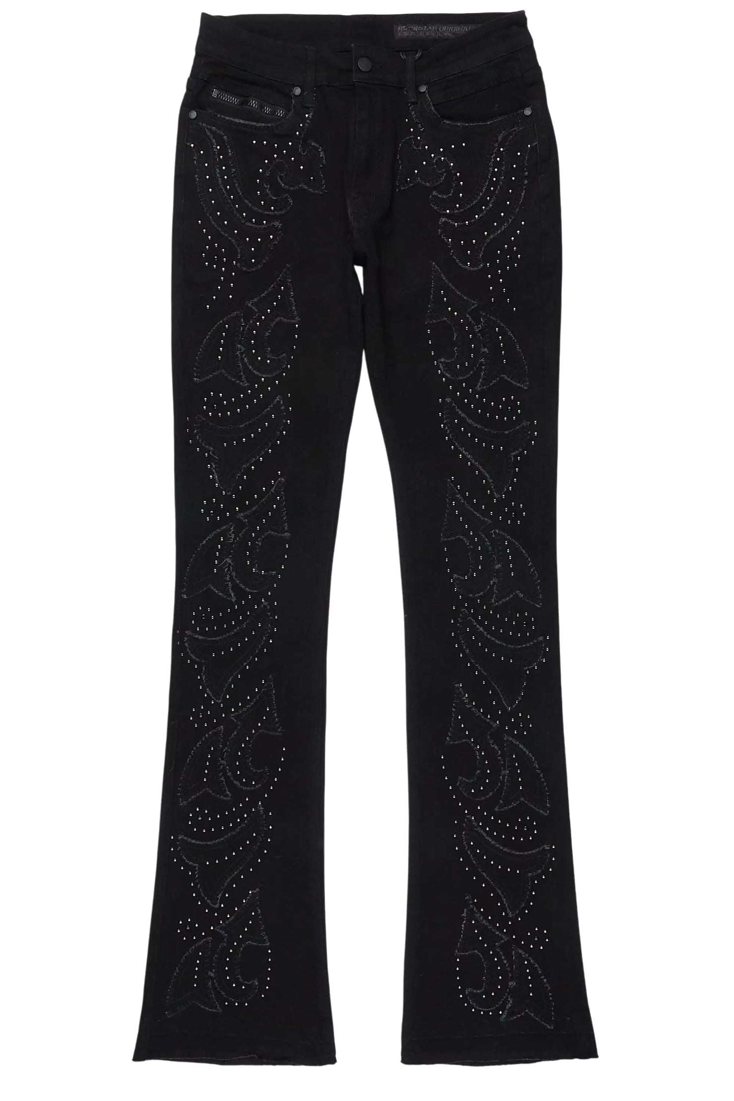 Westy Studded Jet Black Stacked Flare Jean