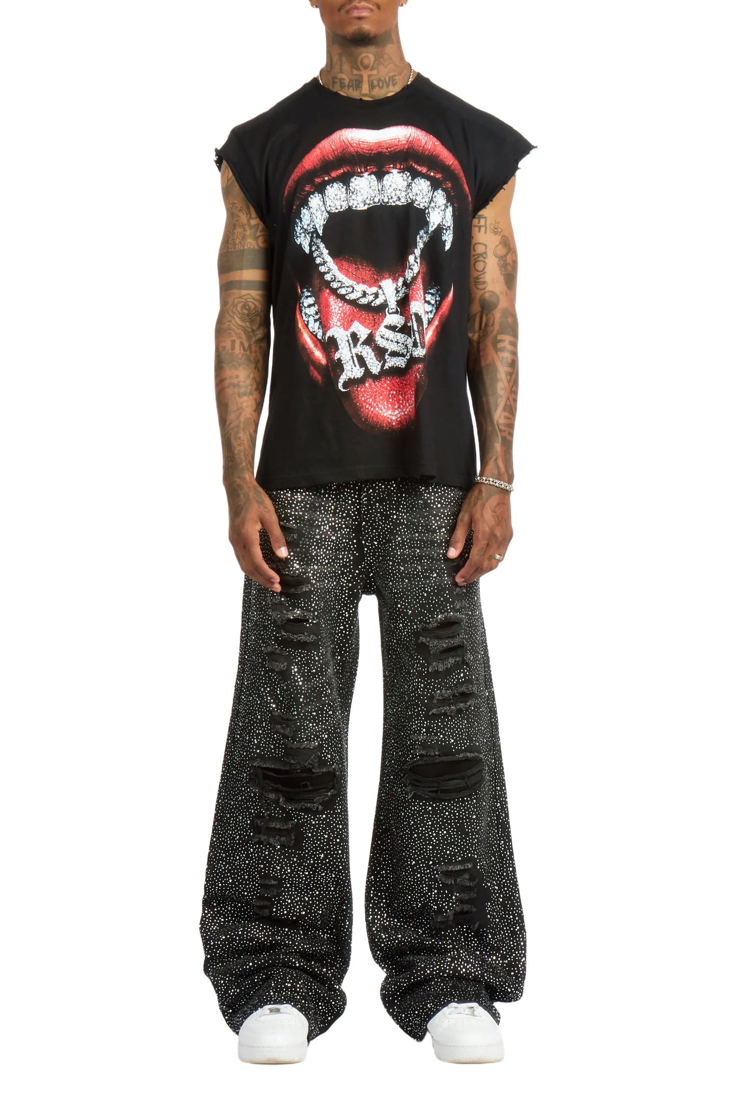 Hendrix Black Rhinestone Baggy Fit Jean