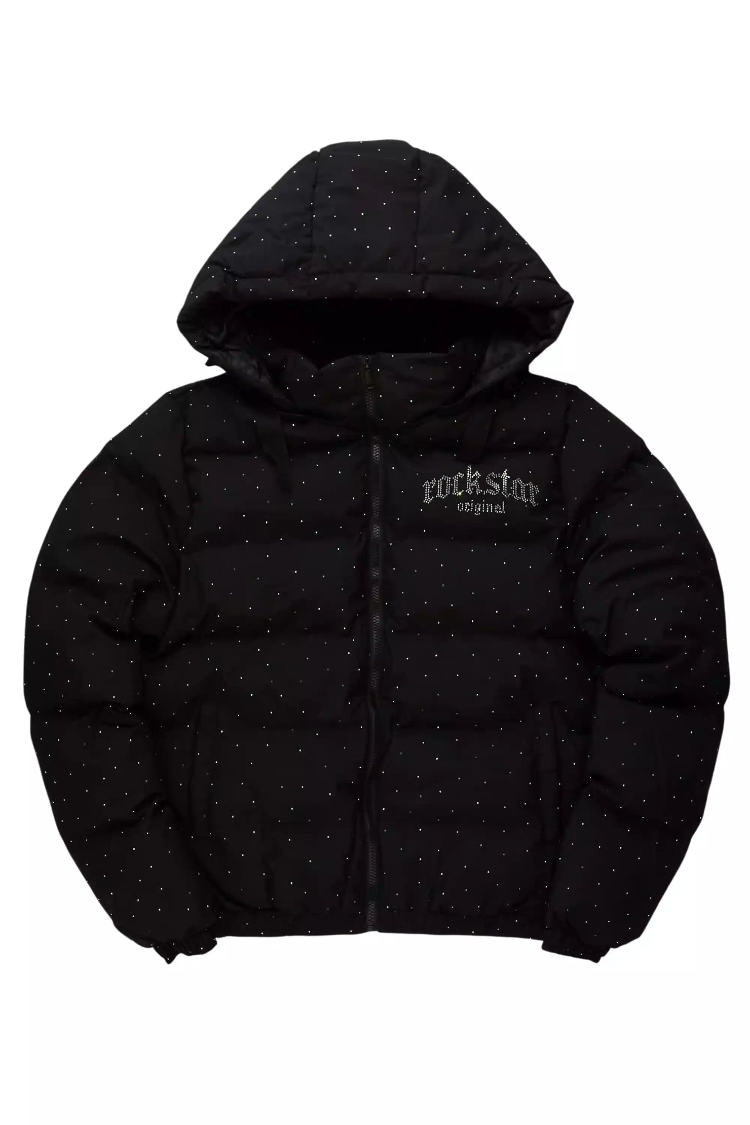 Onellia Black Rhinestone Puffer Jacket