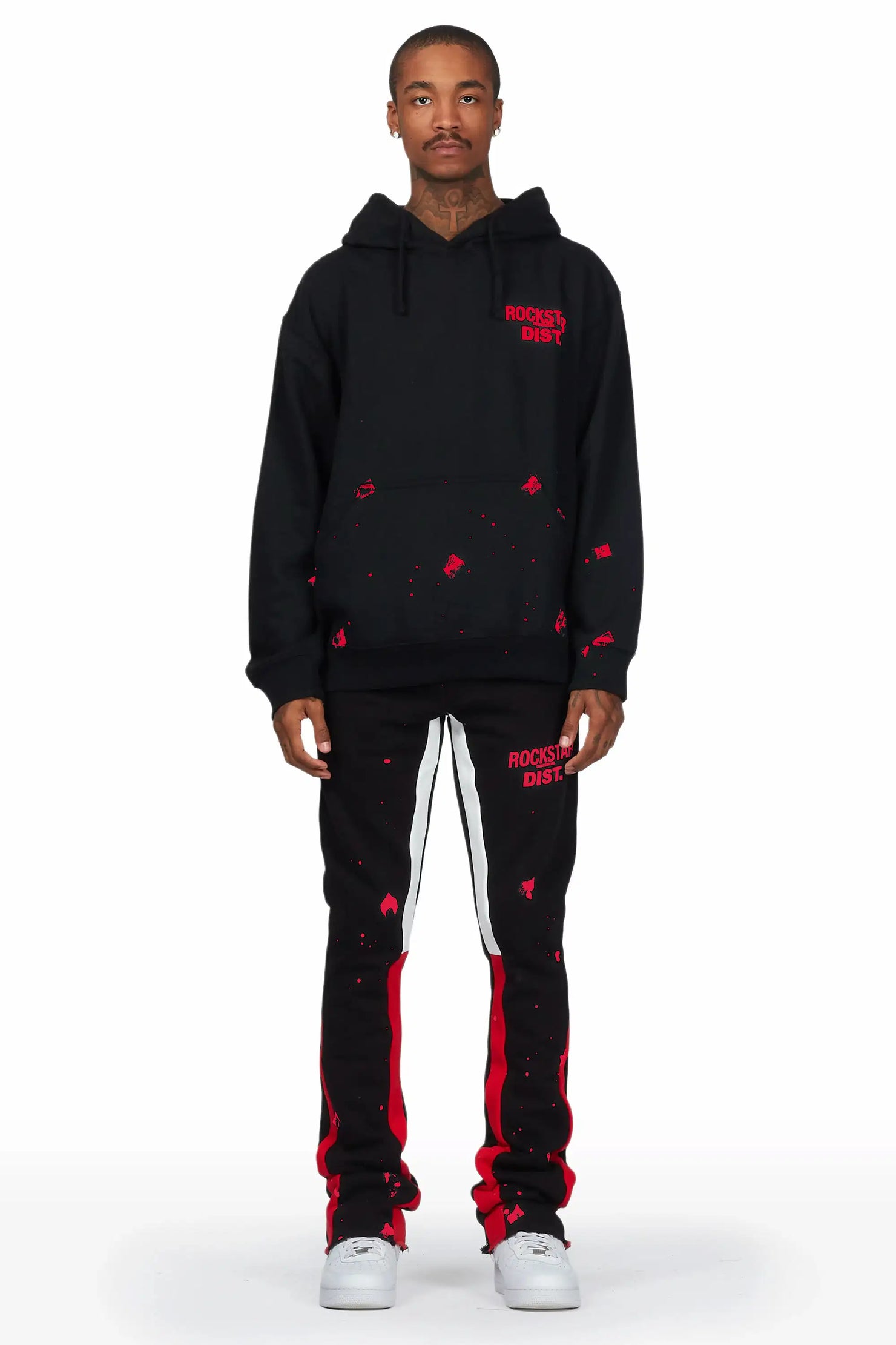 Raffer Black/Red Hoodie/Stacked Flare Pant Set