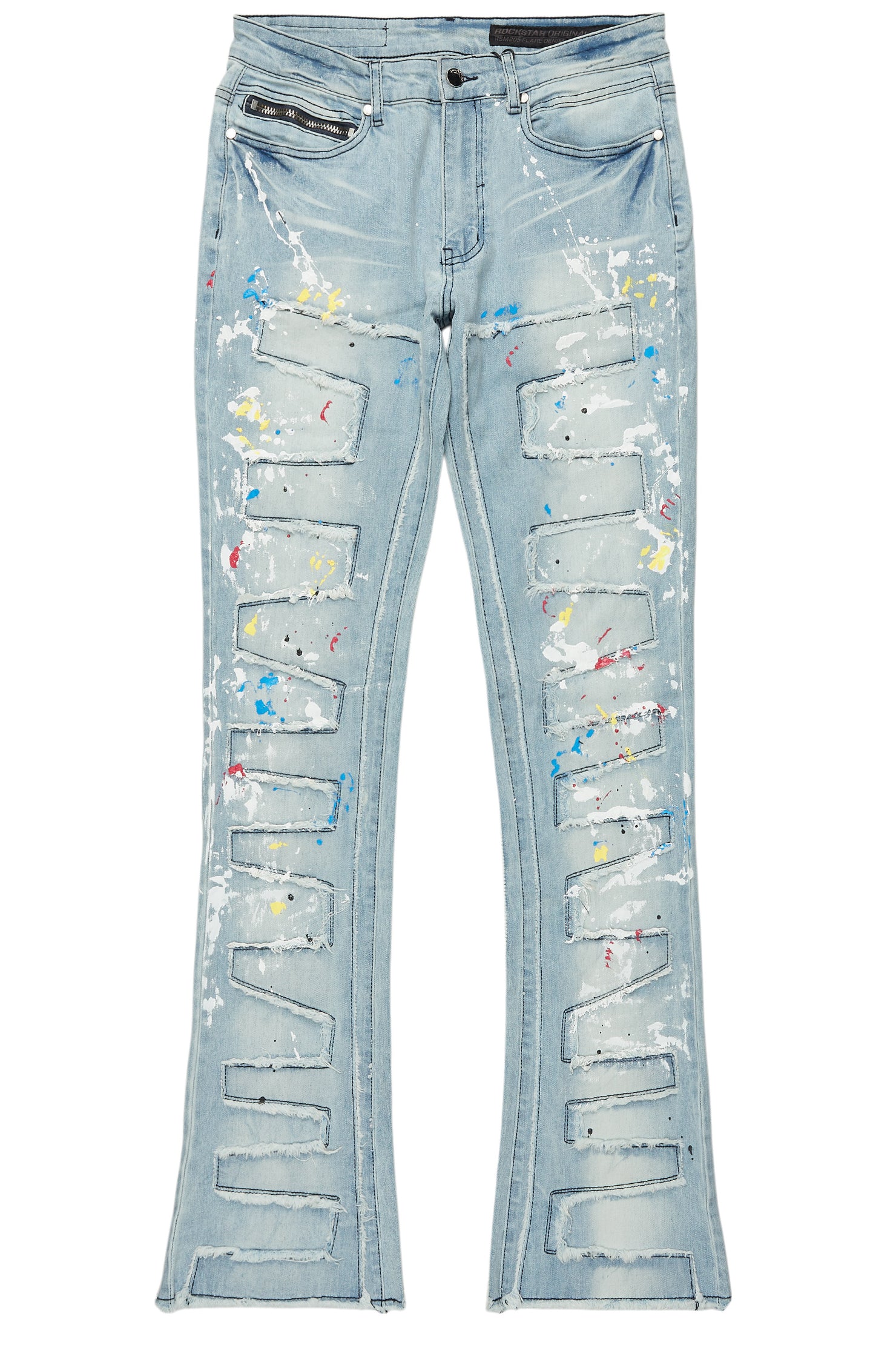 Shaddie Light Blue Painter Stacked Flare Jean