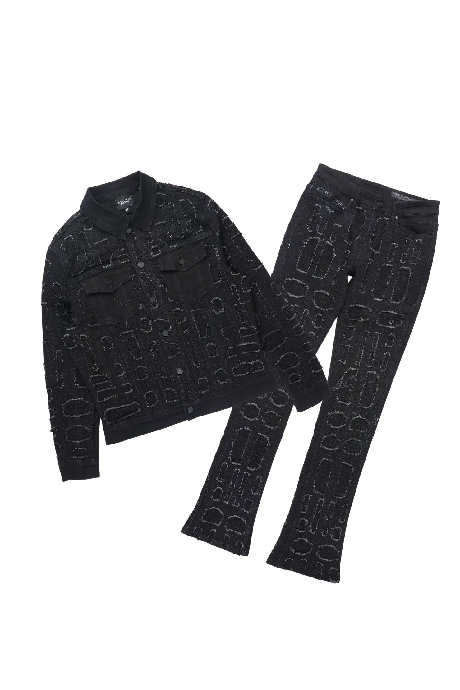 Gribo Black Denim Jacket/Stacked Flare Jean Set