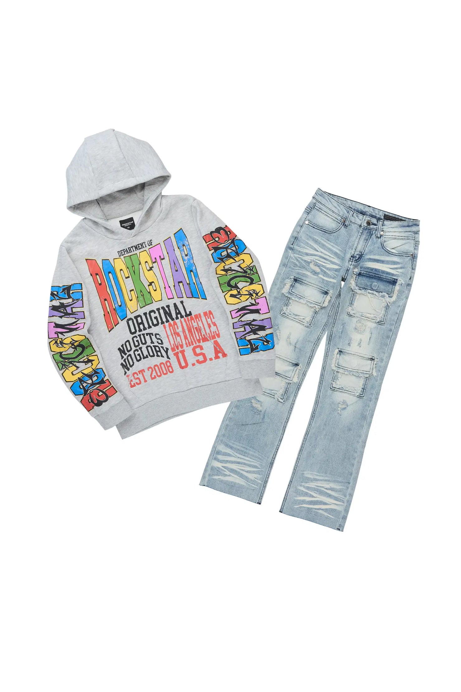 Boys Keen Grey Hoodie/Stacked Jean Set