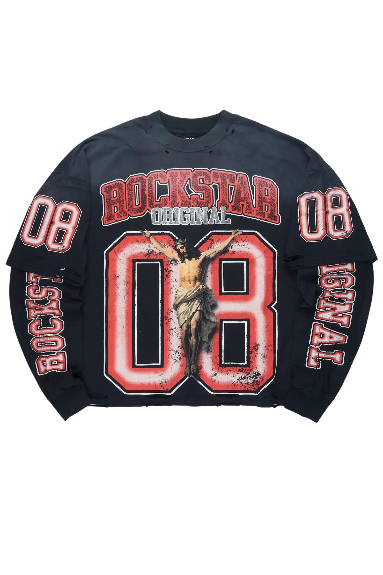Tariqa Black/Red Double Layer Graphic T-Shirt
