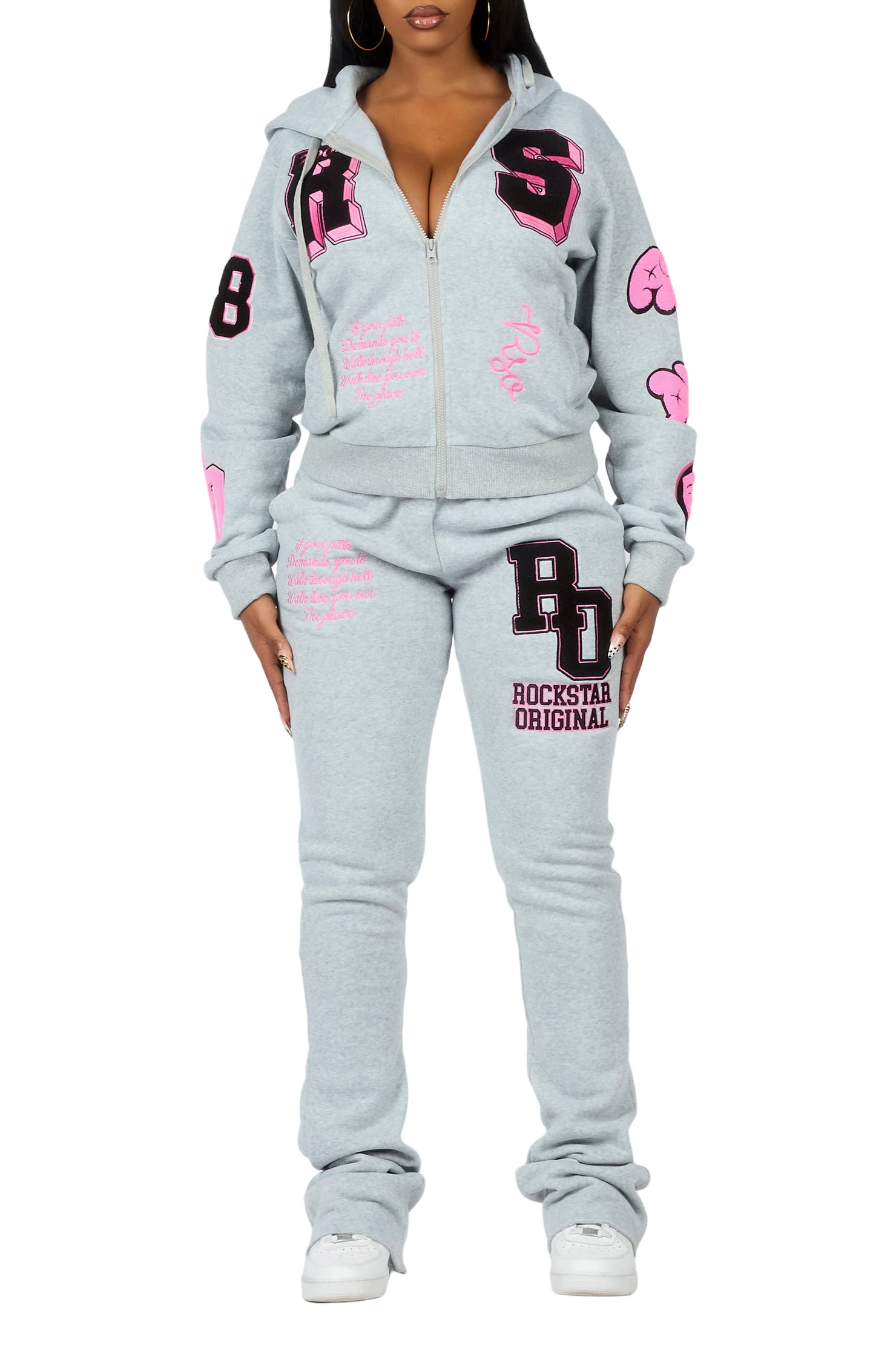Leslee Grey/Pink Super Stacked Track Set