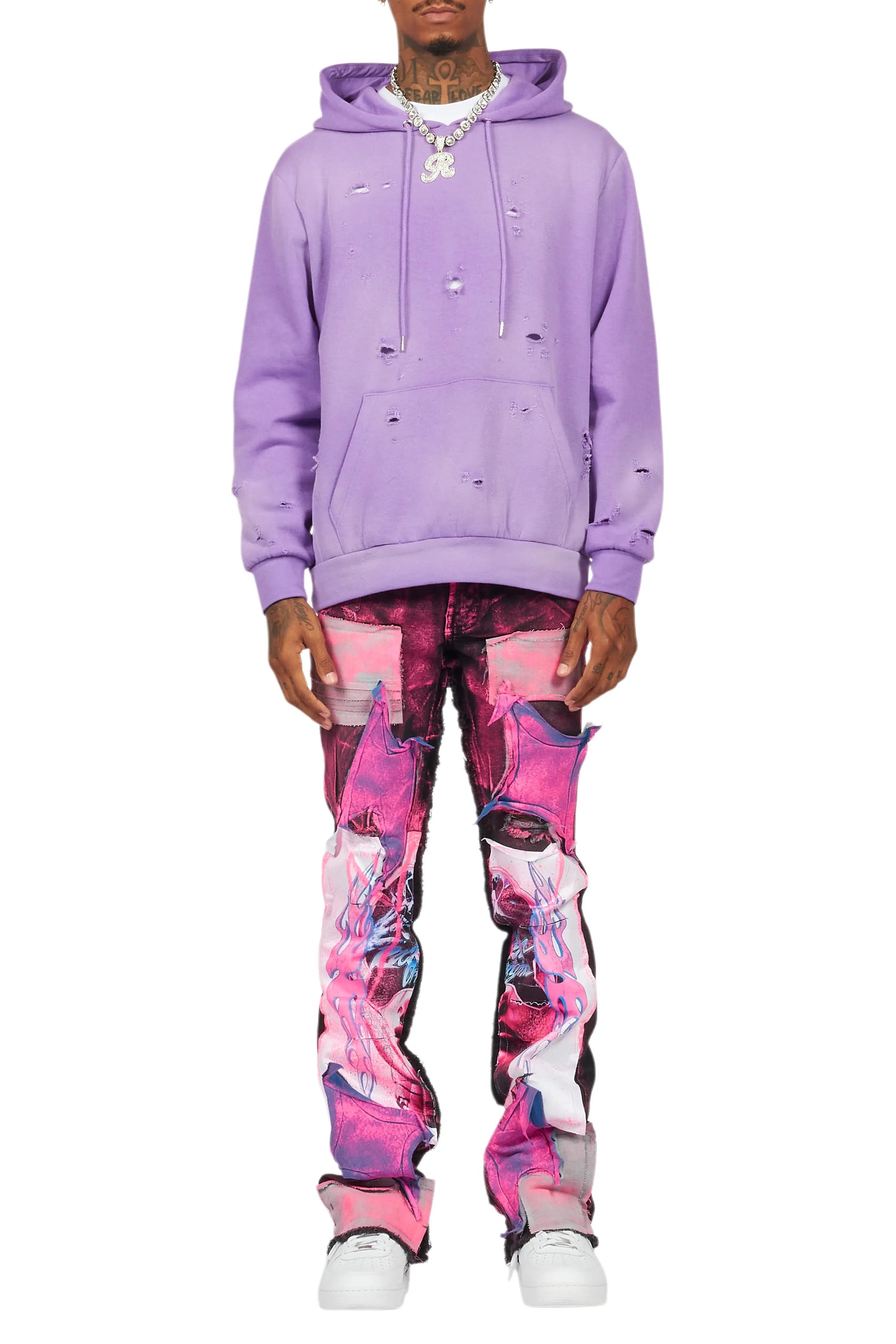 Helki Black/Pink Roller Paint Stacked Flare Jean