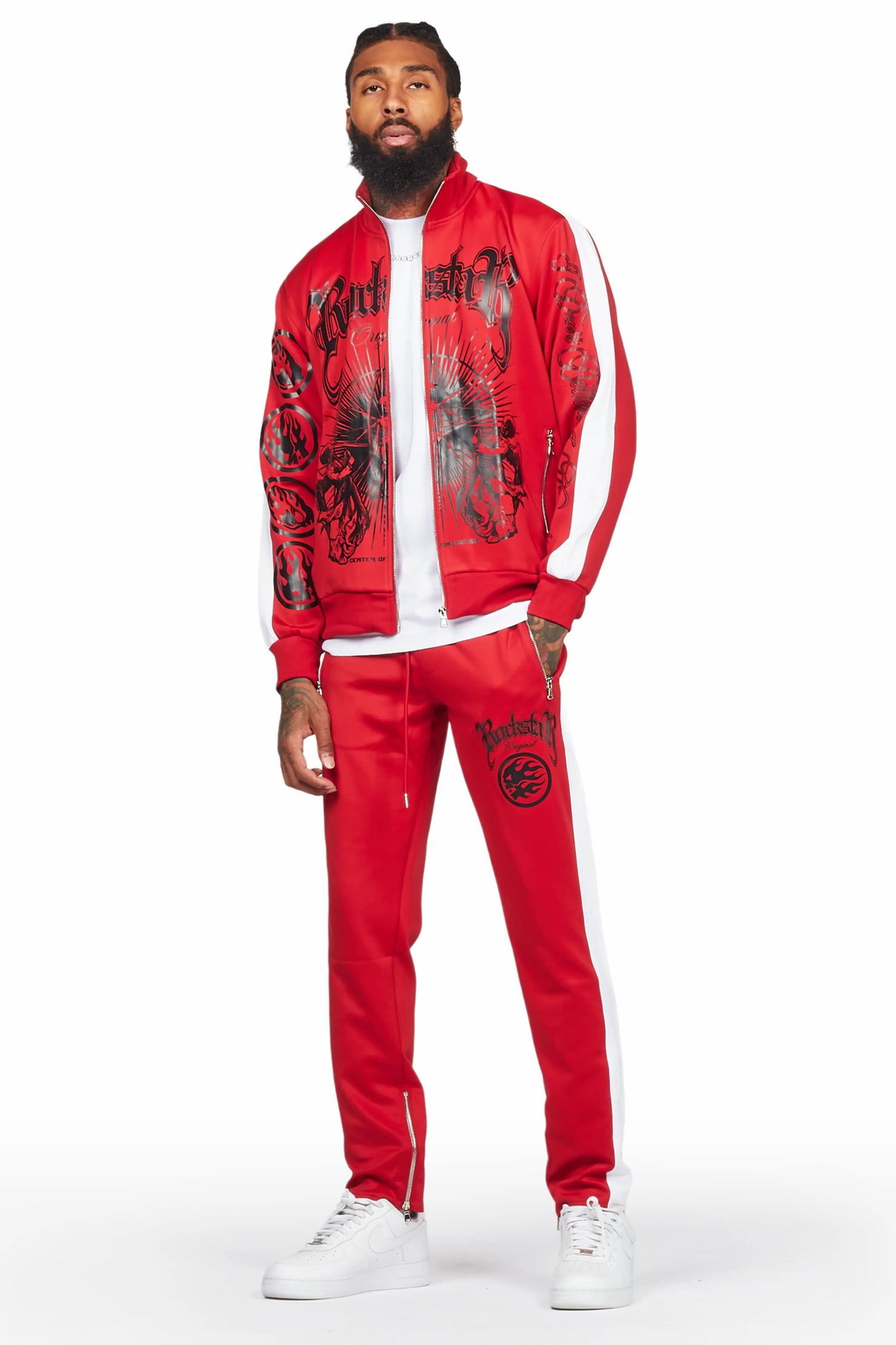 Yarden Red Tricot Slim Fit Track Set