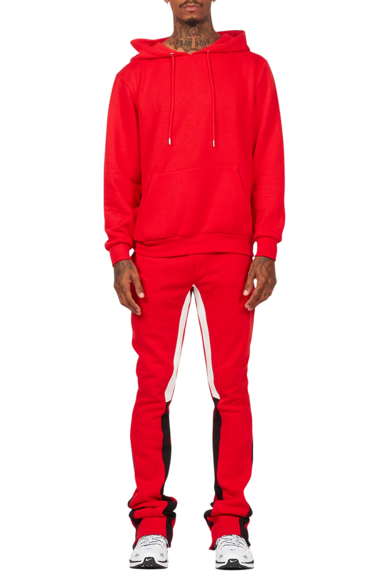 Basic Red Hoodie/Stacked Flare Track Set