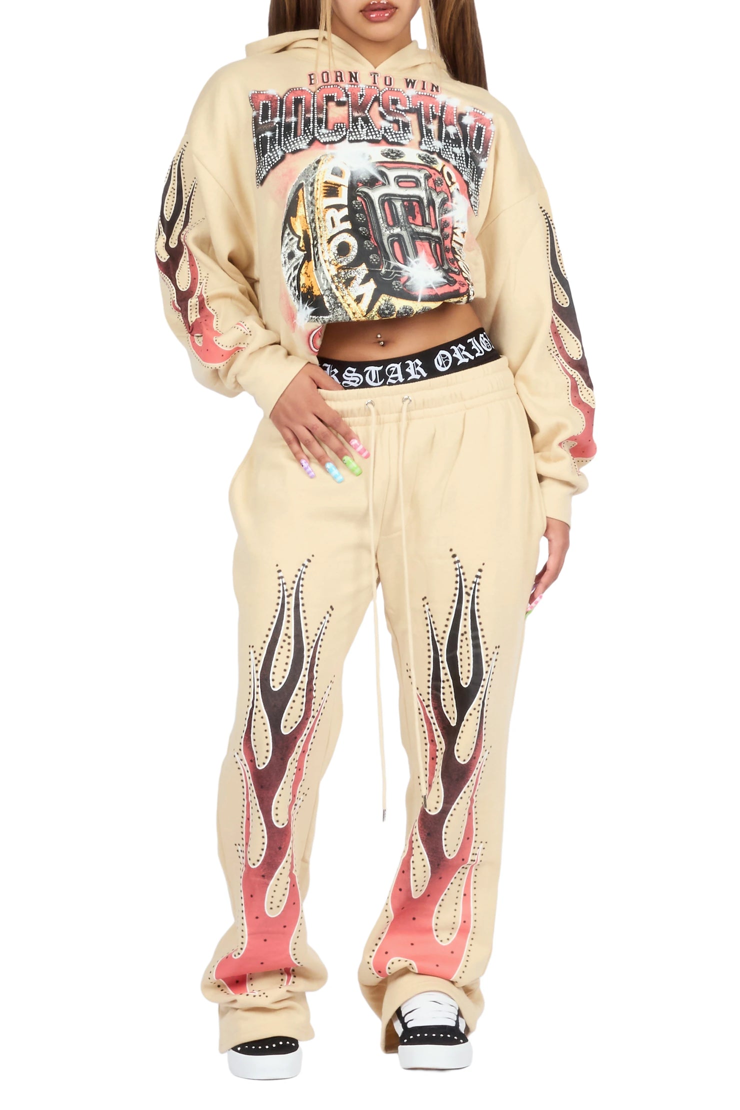Sablet Beige Graphic Baggy Fit Track Set