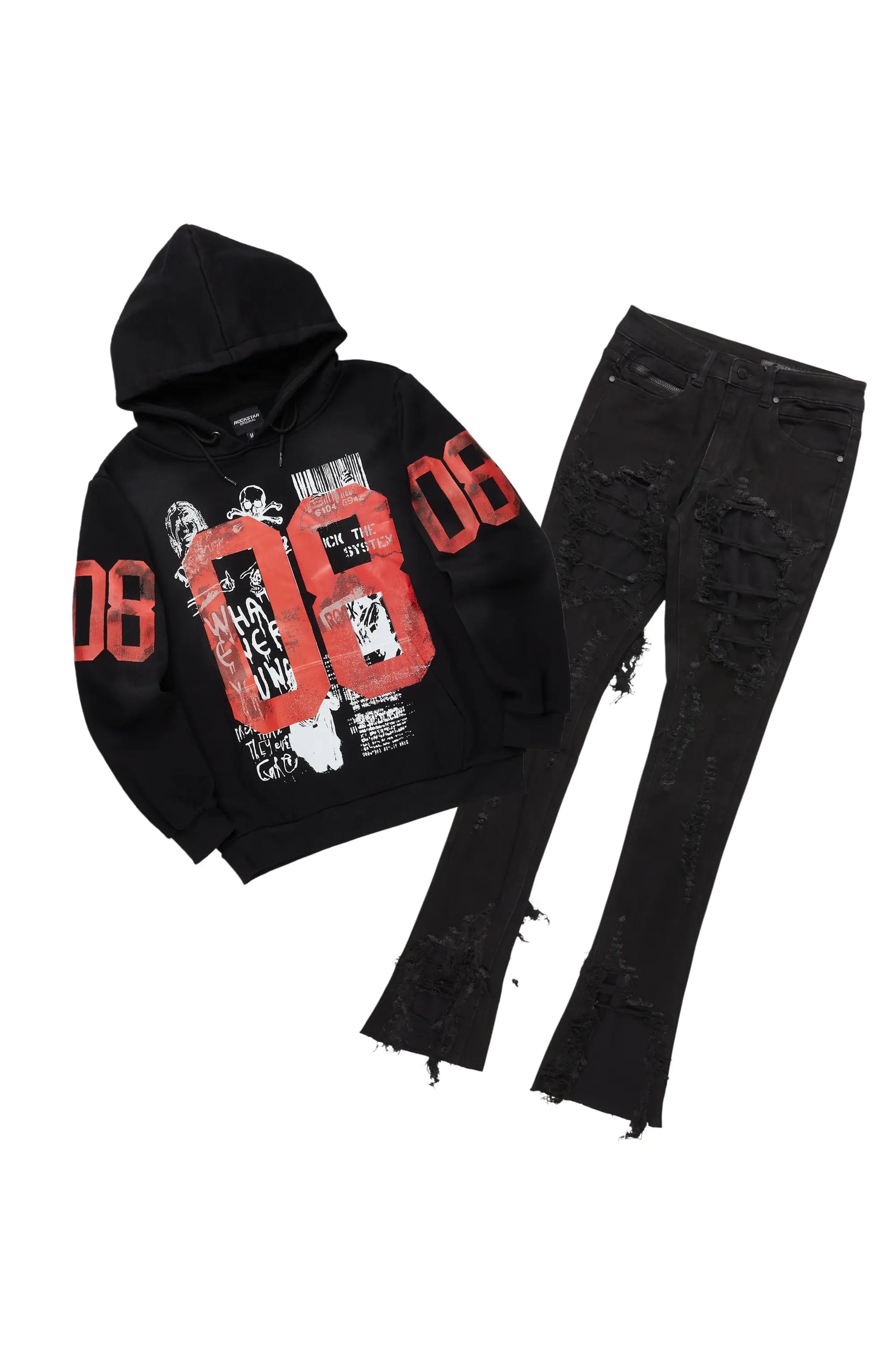 Grill Black Hoodie/Stacked Jean Bundle