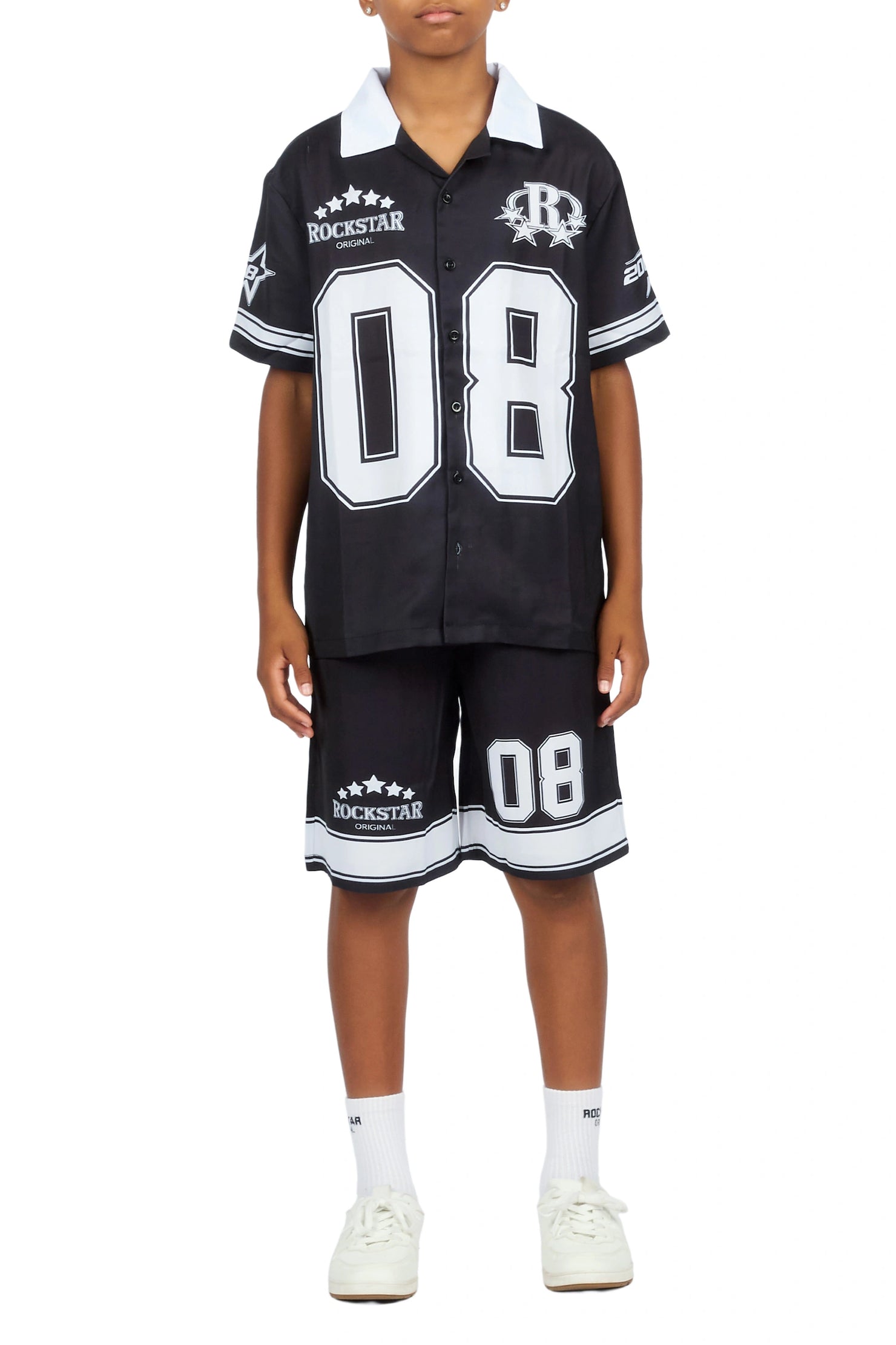 Boys Tim Black Button Down T-Shirt/Short Set