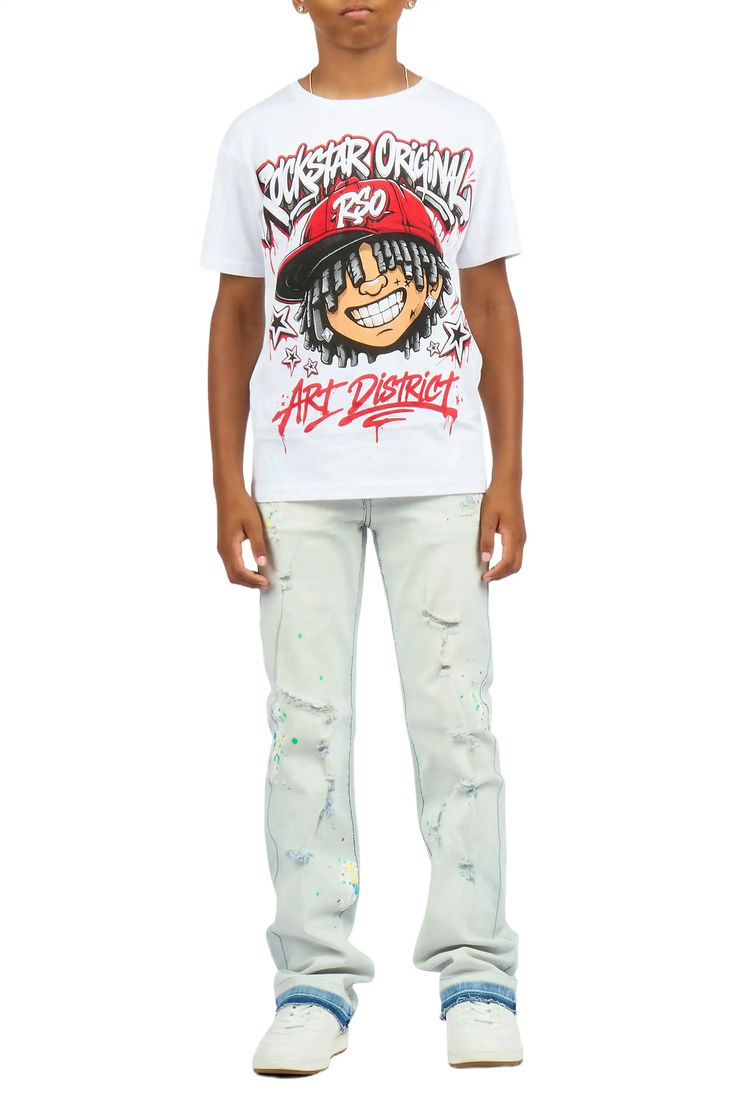 Boys Troy Blue/Multi Stacked Painter Jean