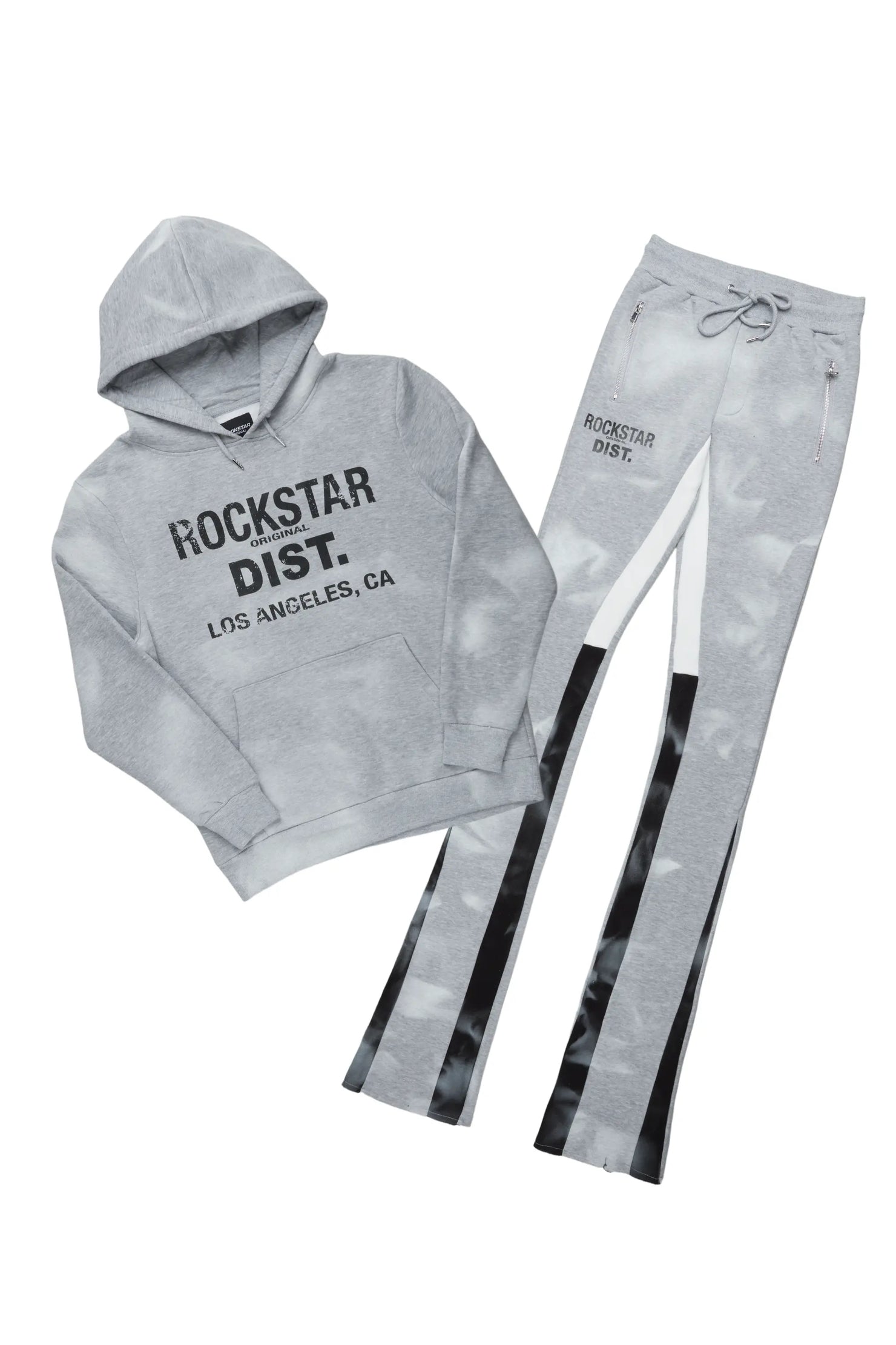 Nelly Heather Grey Hoodie Stacked Flare Track Set