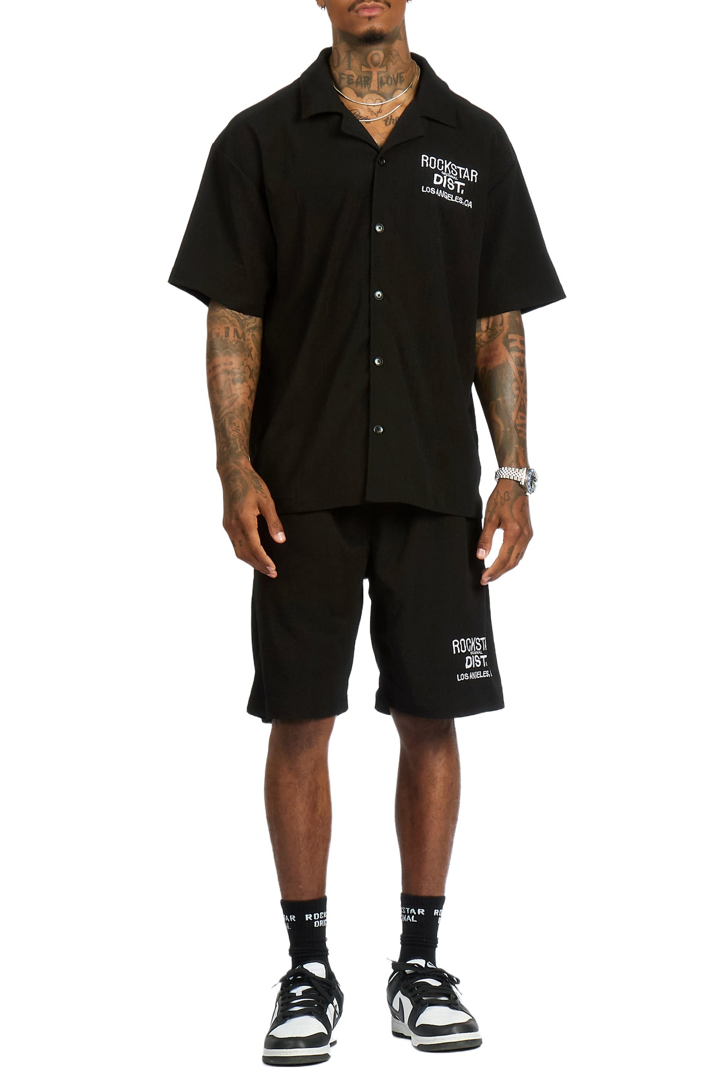 Kason Black Button Down Shirt/Short Set