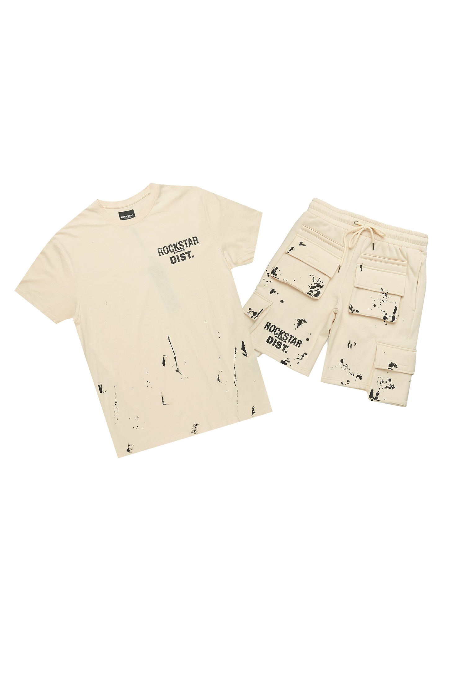 Raffer Beige/Black T-Shirt Cargo Shorts Set