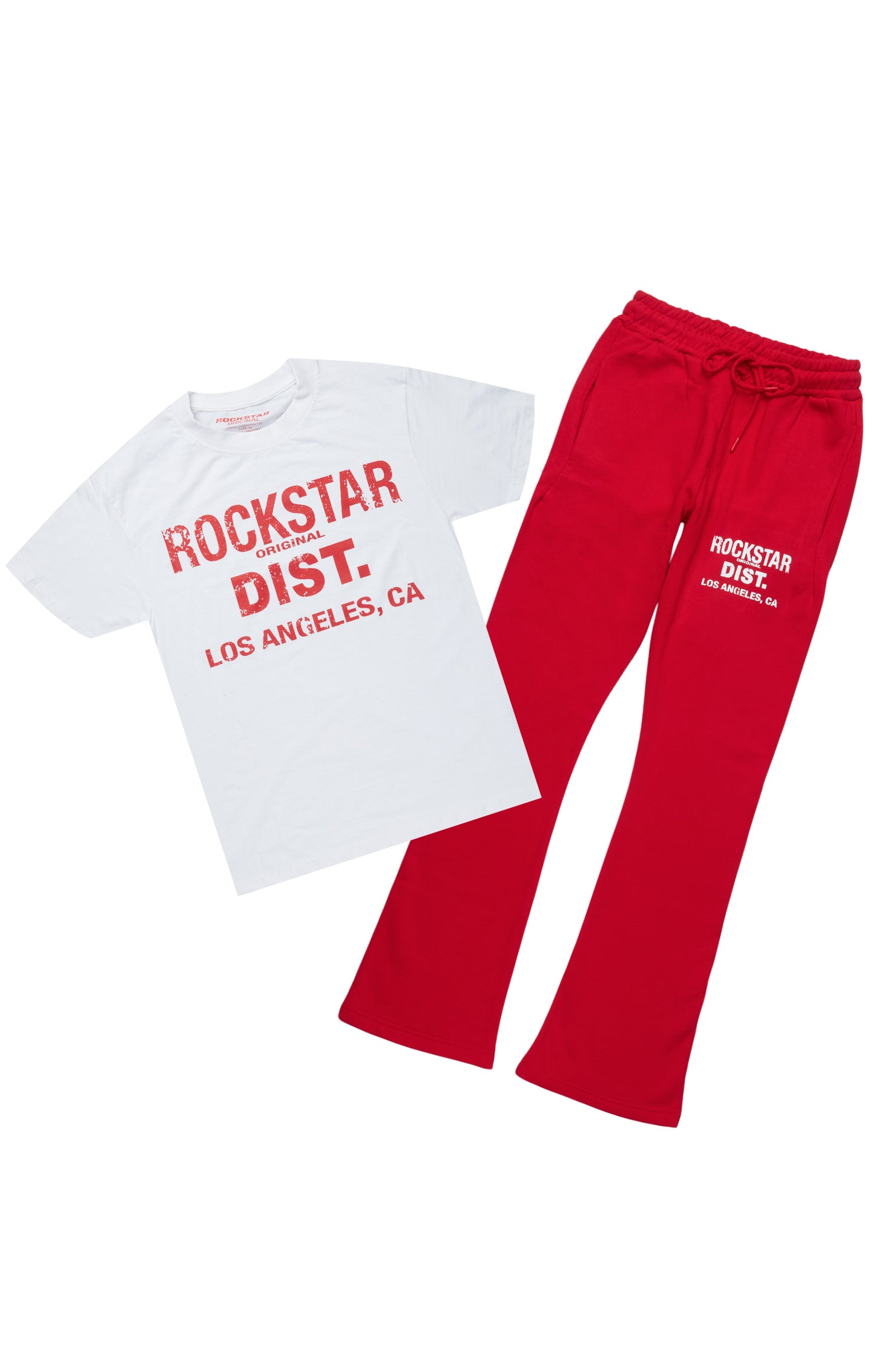 Lake White/Red Oversized T-Shirt/Stacked Track Pant Set