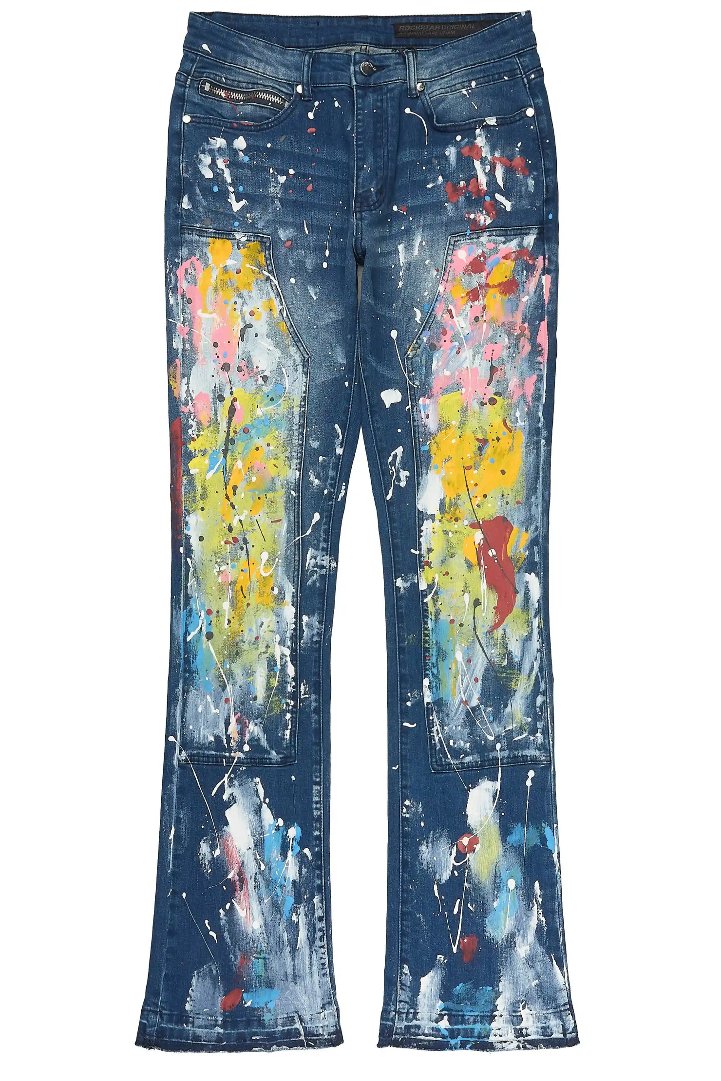 Periz Dark Blue Painter Stacked Flare Jean