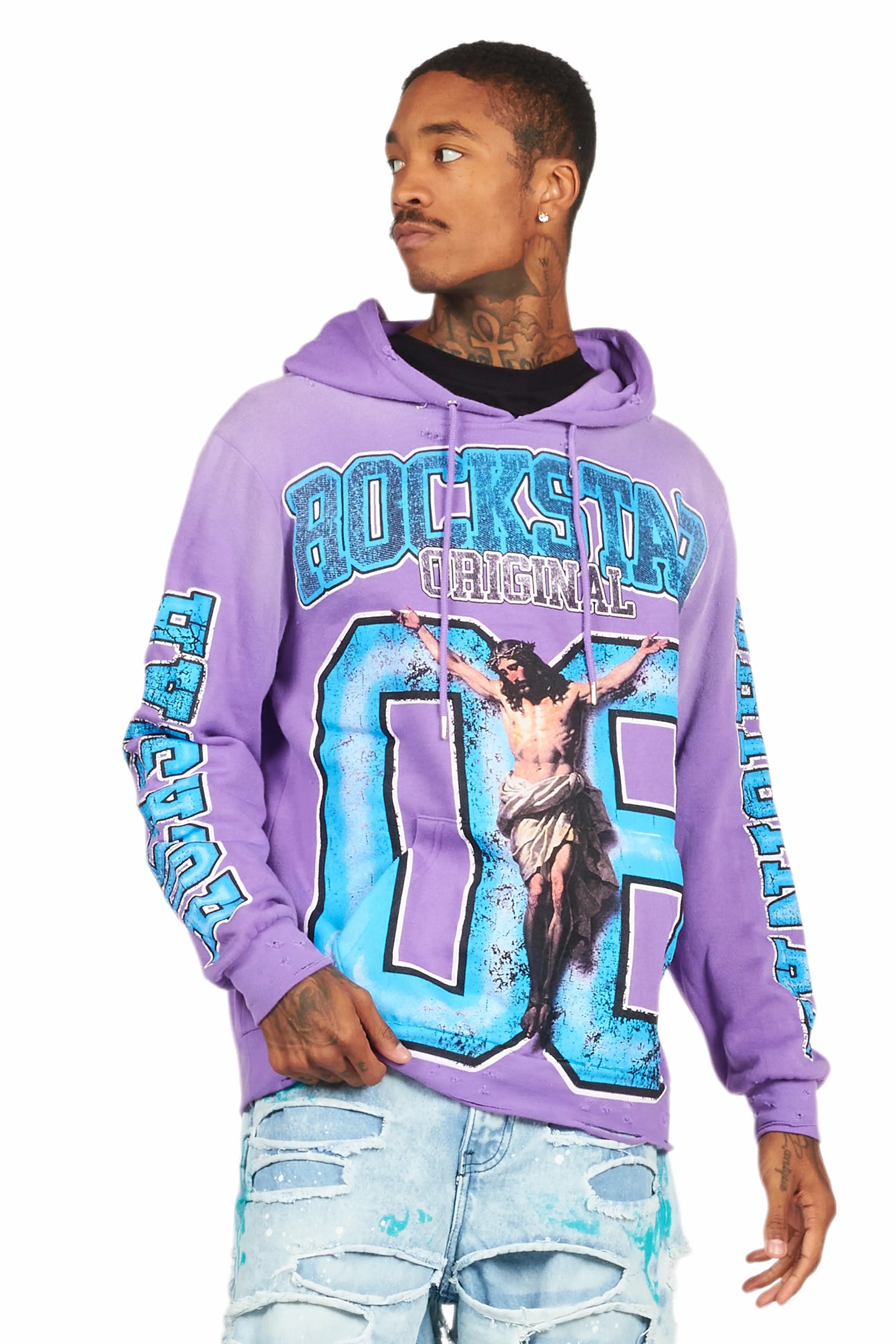 Fields Purple Distressed Graphic Hoodie
