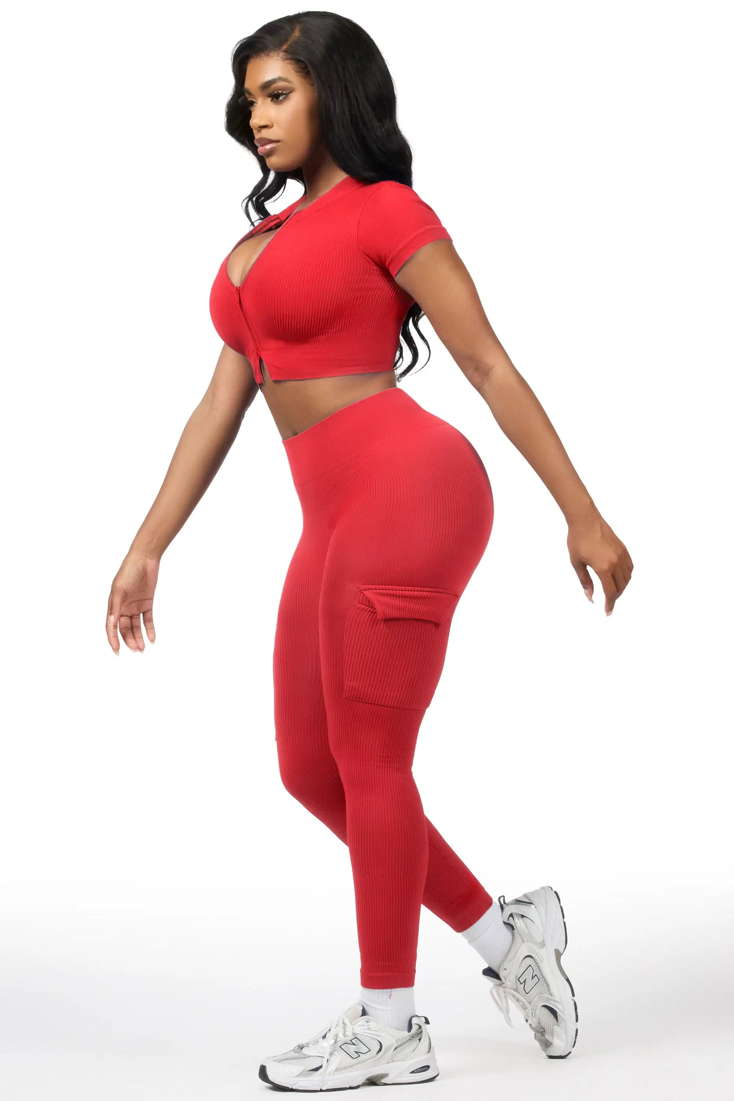Rakeisha Red Cargo Zip Up Active Legging Set