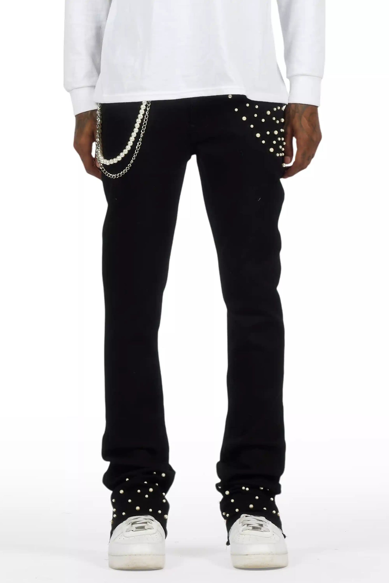 Zayvon Jet Black Stacked Flare Jean