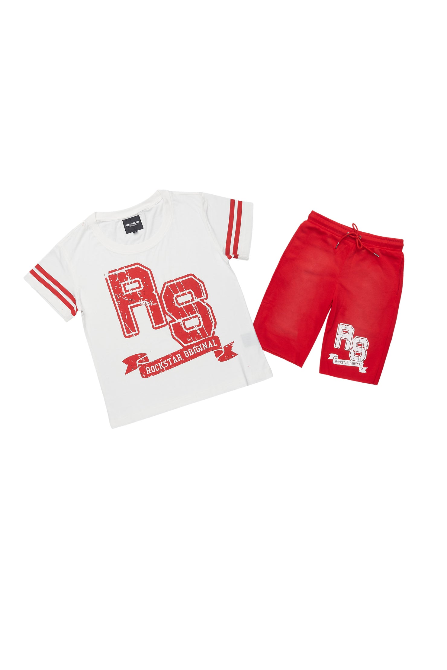 Boys White/Red Alik Crop Boxy Tee Short Set