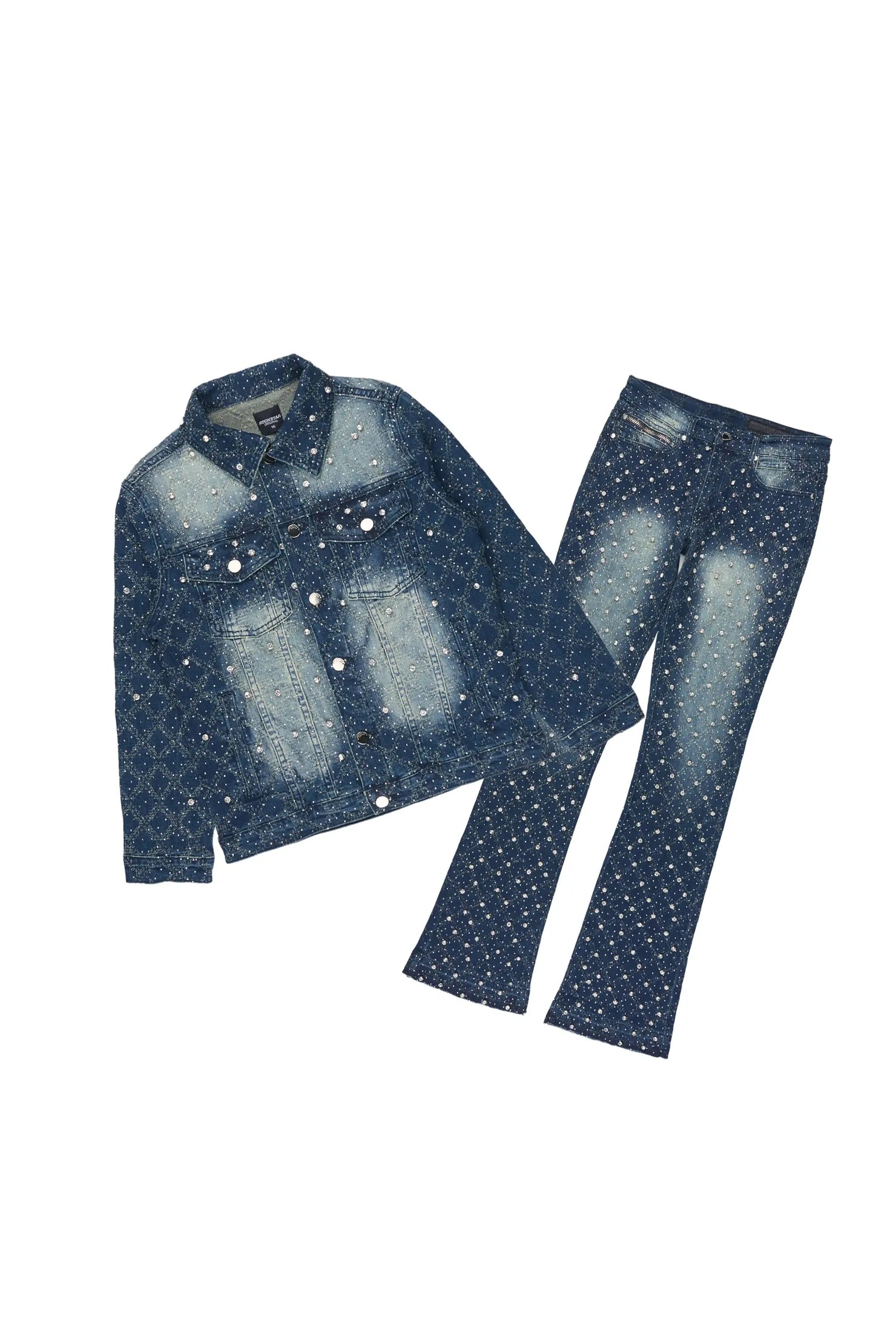 Girls Sareka Dark Wash Rhinestone Denim Jacket/Jean Set