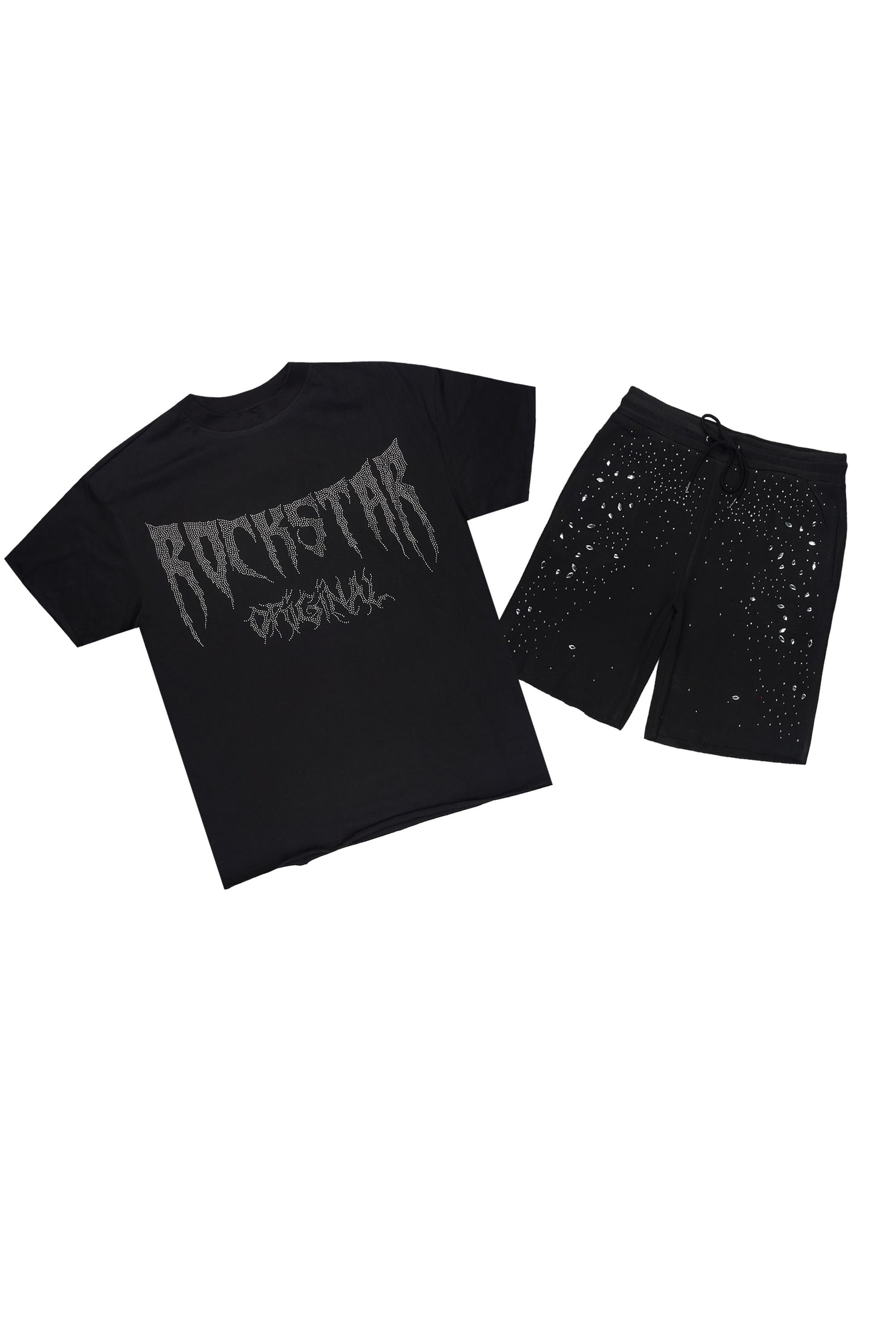 Twinkle Black Rhinestone T-Shirt/Short Set