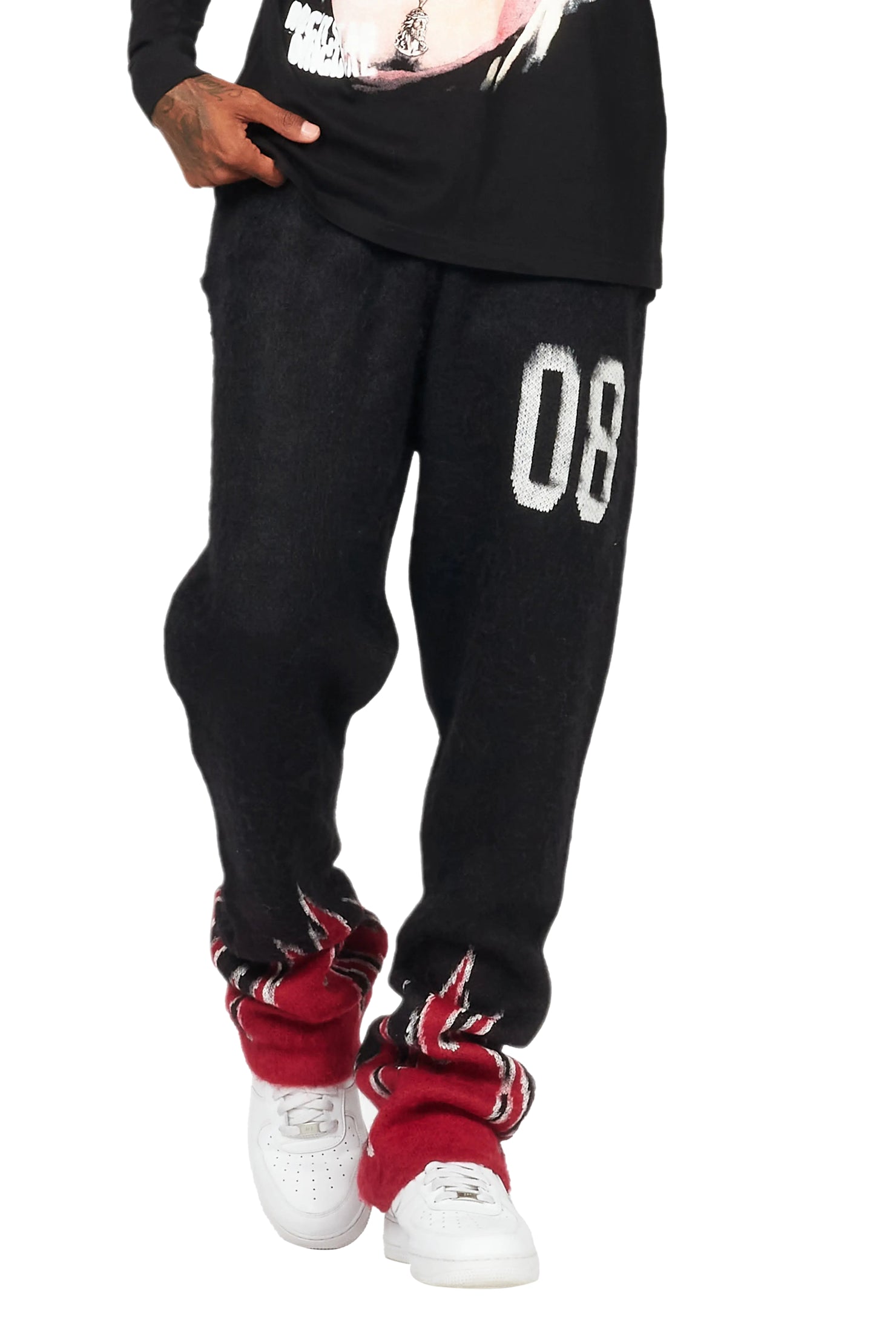 Holger Black/Red Graphic Stacked Flare Mohair Track Pant