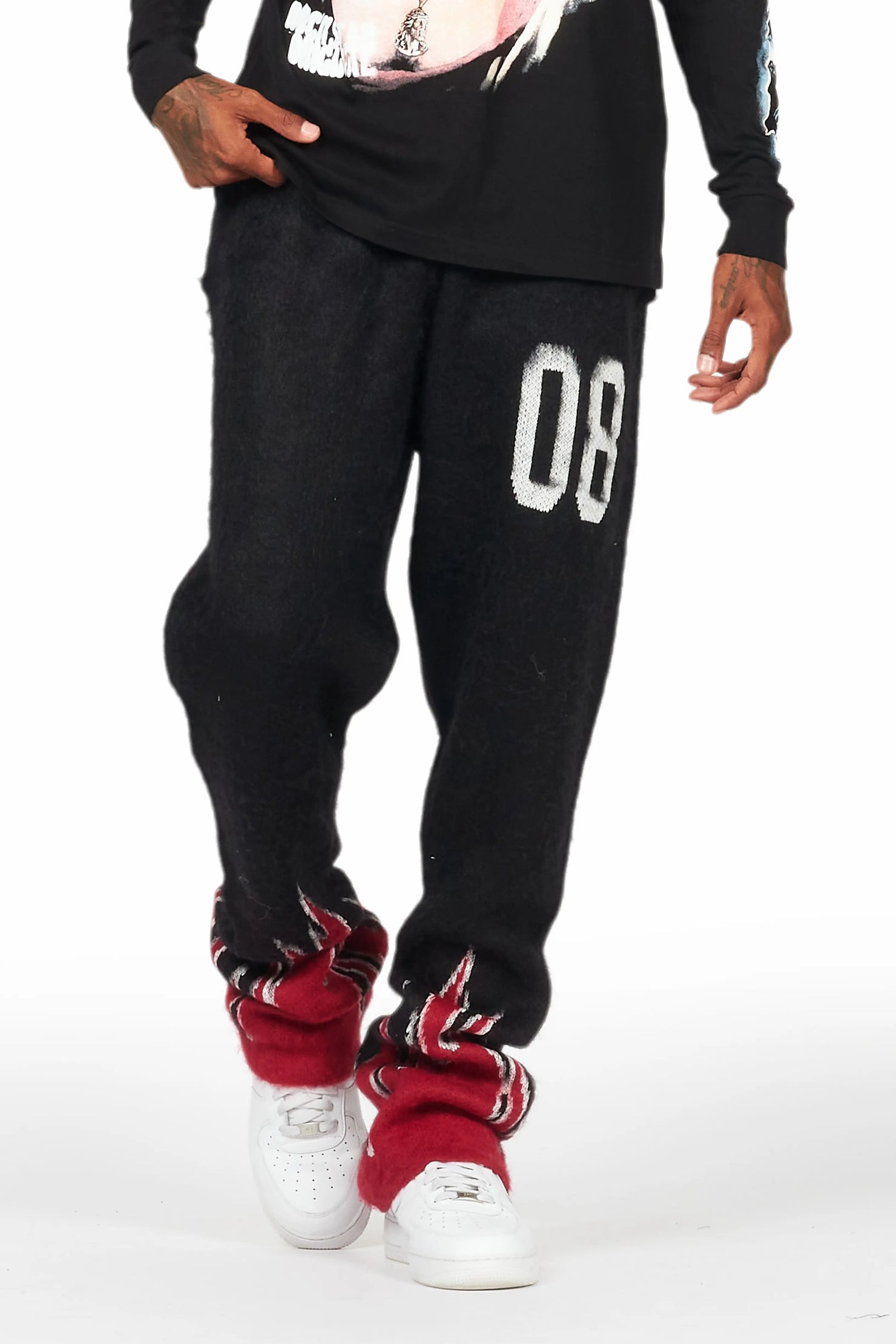 Holger Black/Red Graphic Stacked Flare Mohair Track Pant