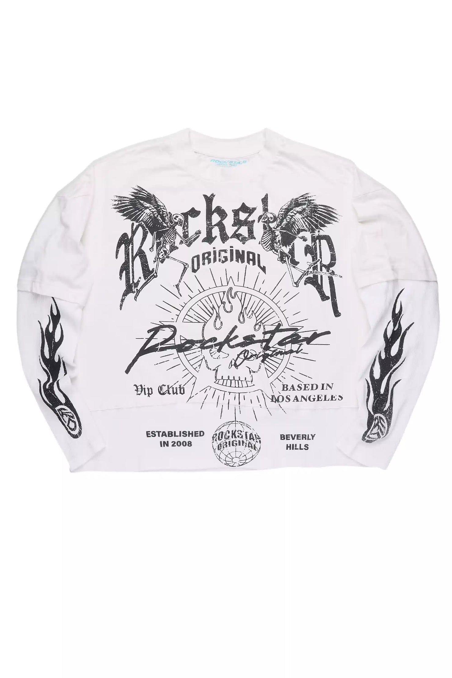 Tally White/Black Boxy Crop Double Layer Tee