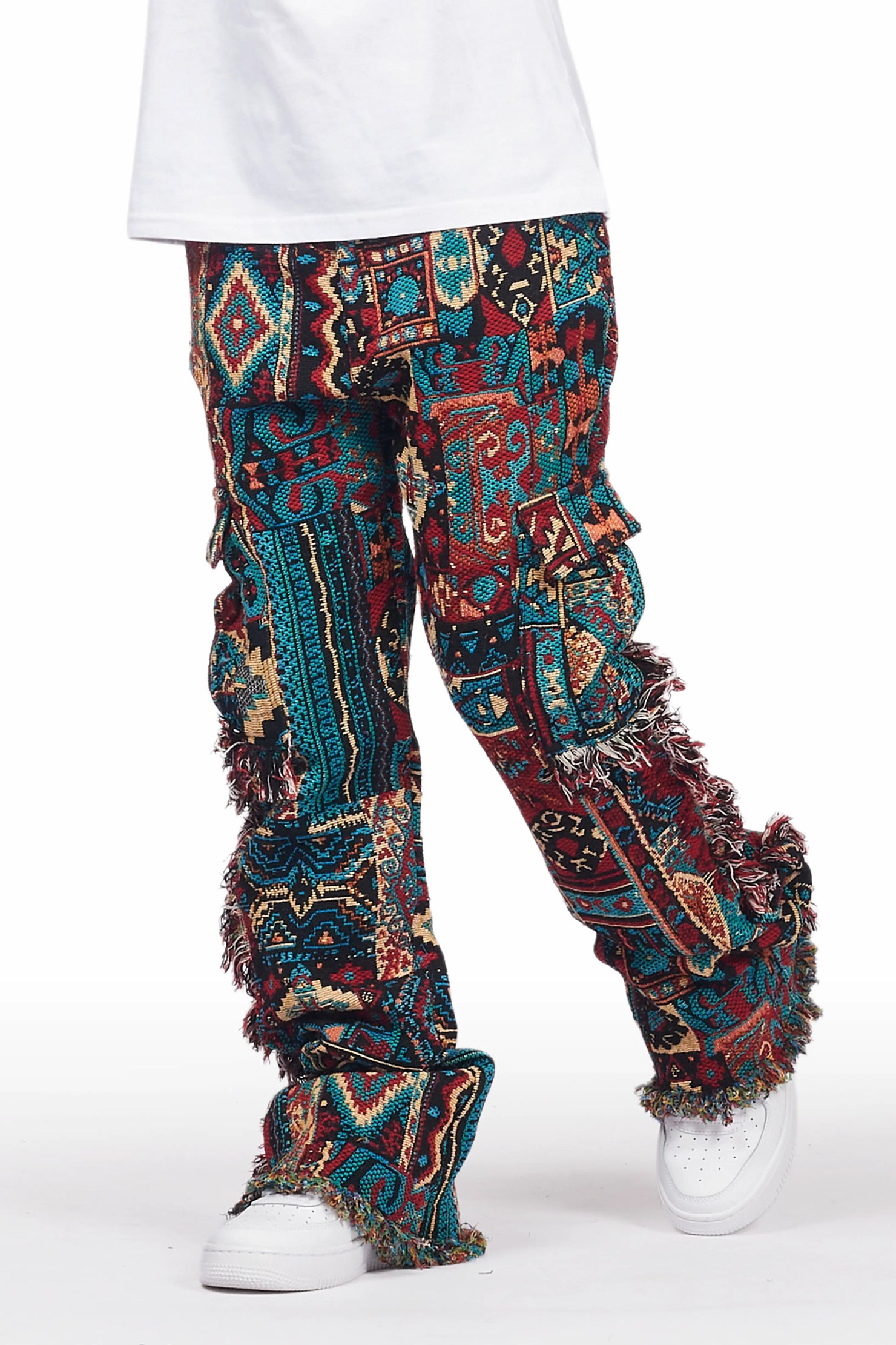 Boys Ayami Red Slim Tapestry Flare Pants