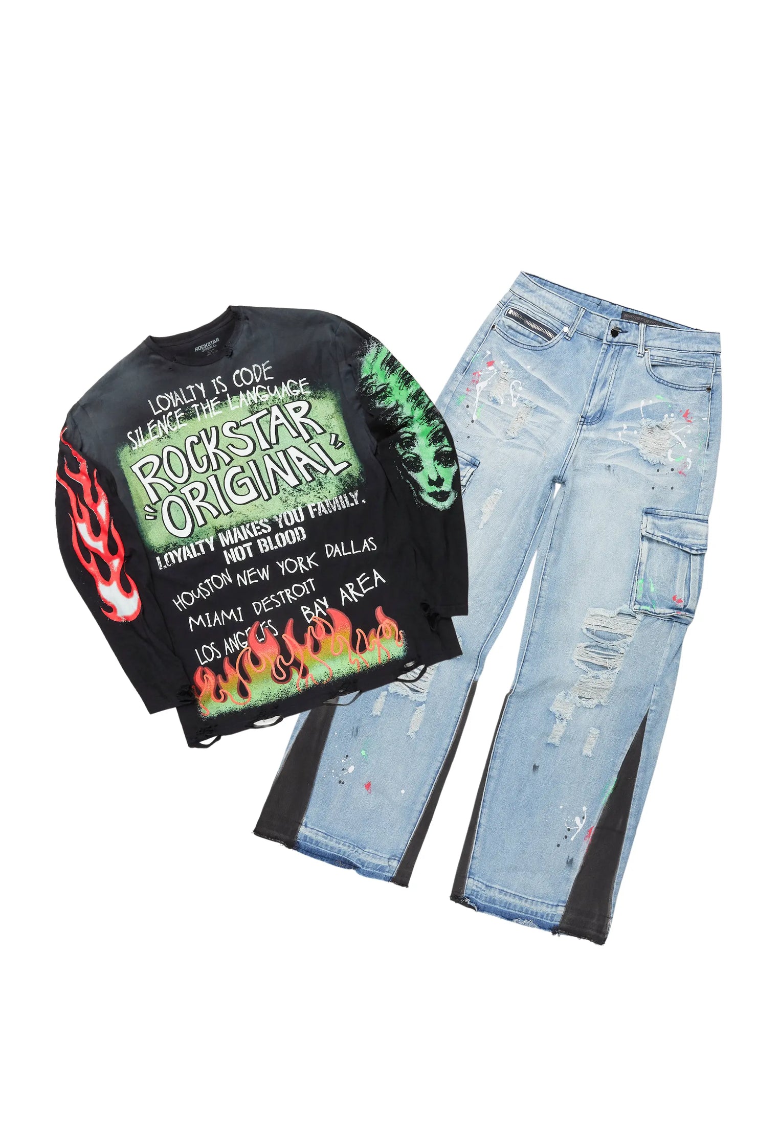 Beno Black/Blue Long Sleeve T-Shirt/Baggy Fit Jean Bundle