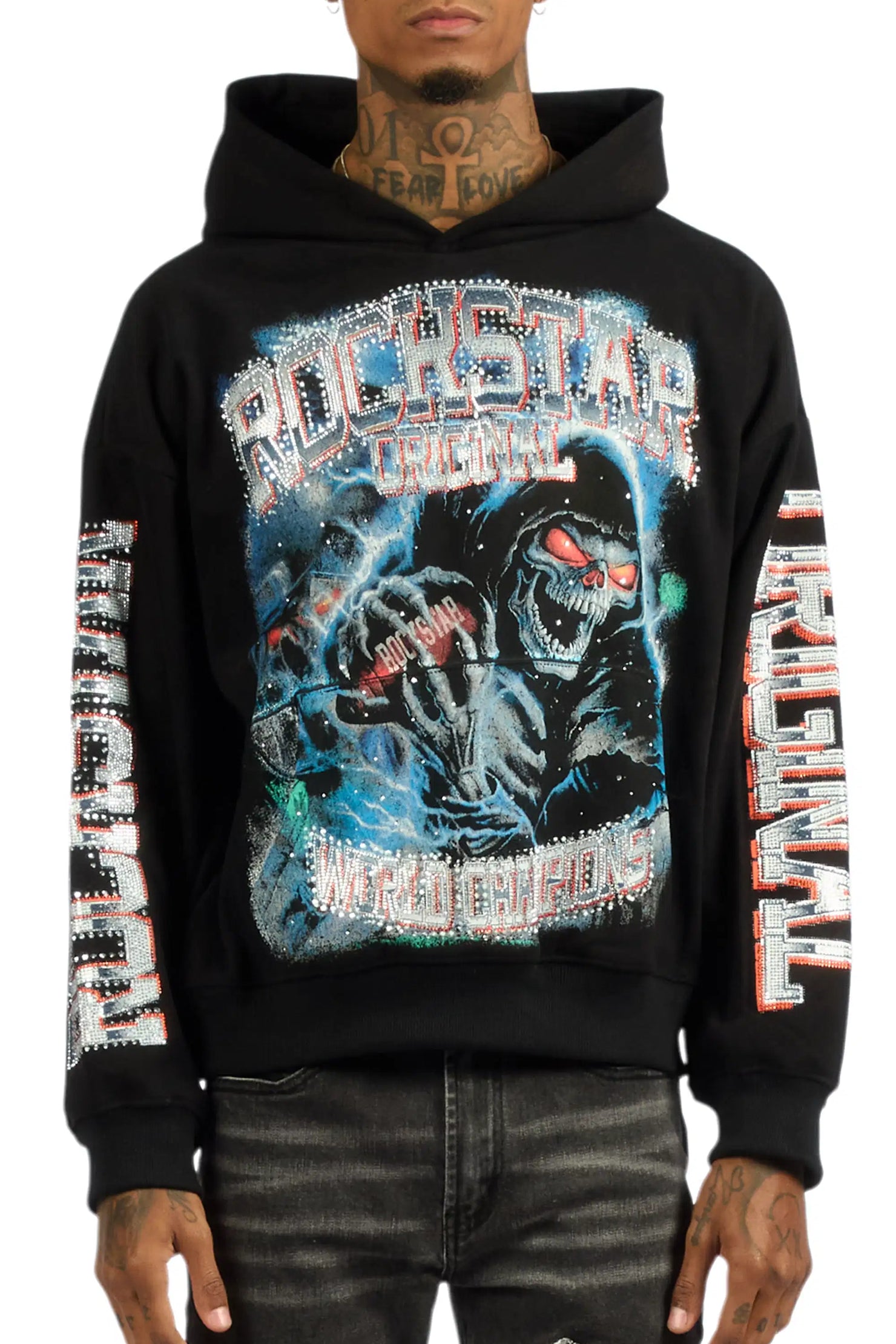 Kross Black Rhinestone Oversized Hoodie