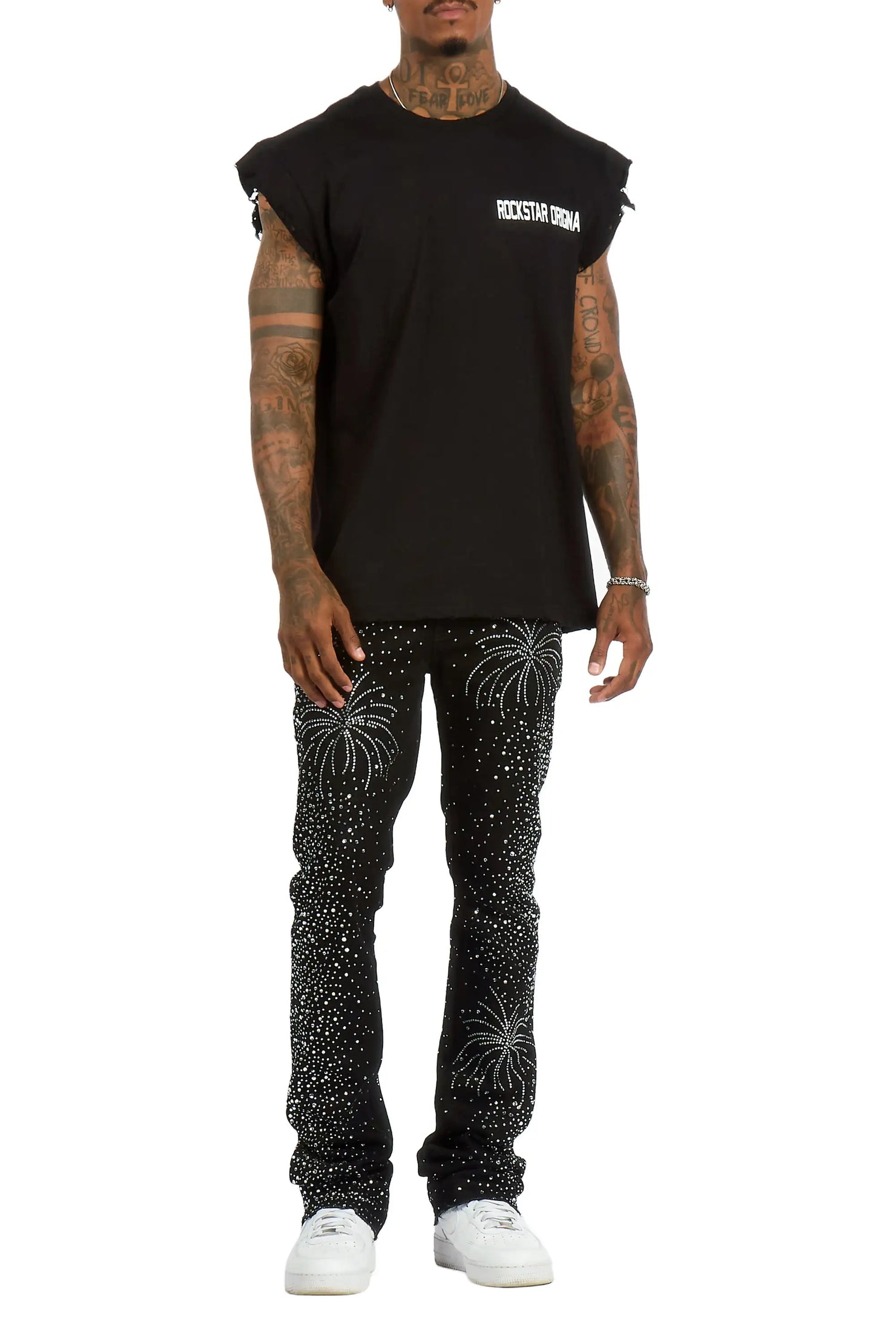 Raiden Black Rhinestone Stacked Fit Jean