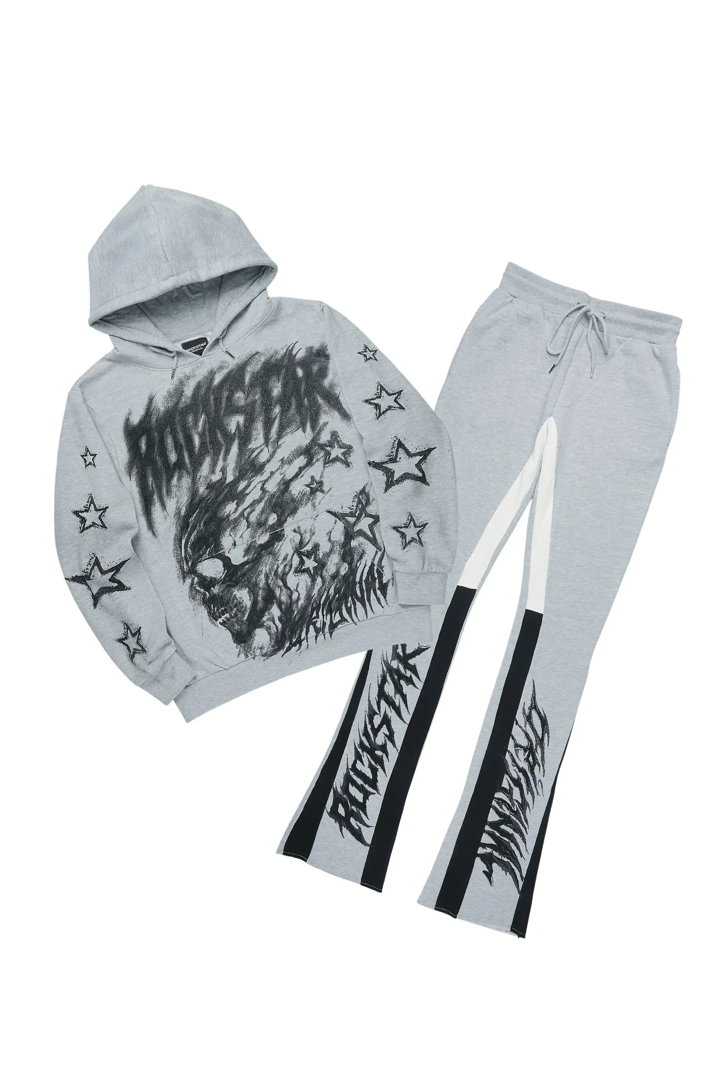 Nelz Heather Grey/Black Hoodie/Stacked Track Pant Set