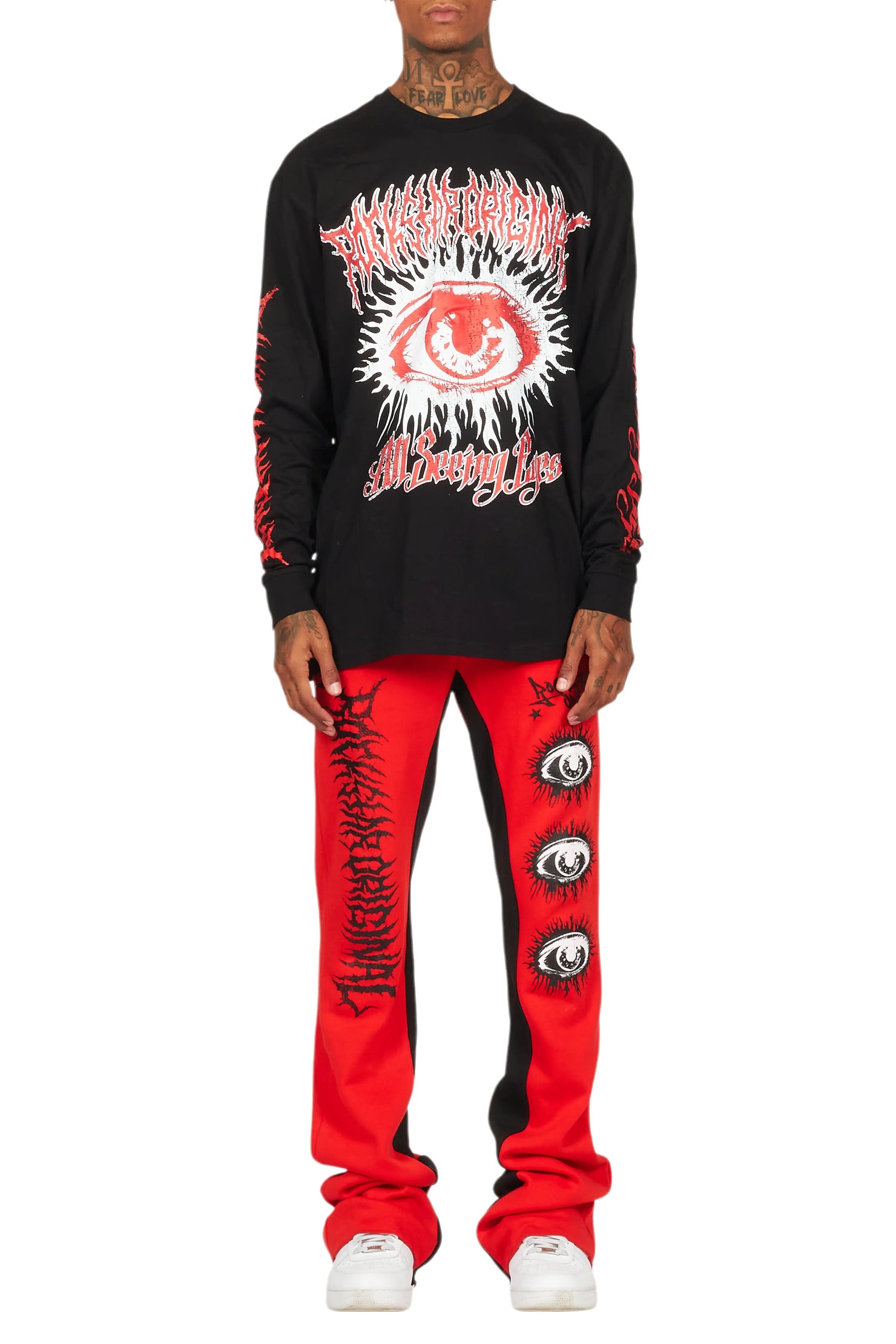 All Seeing Eyes Red/Black Long Sleeve T-Shirt/Baggy Pant Set