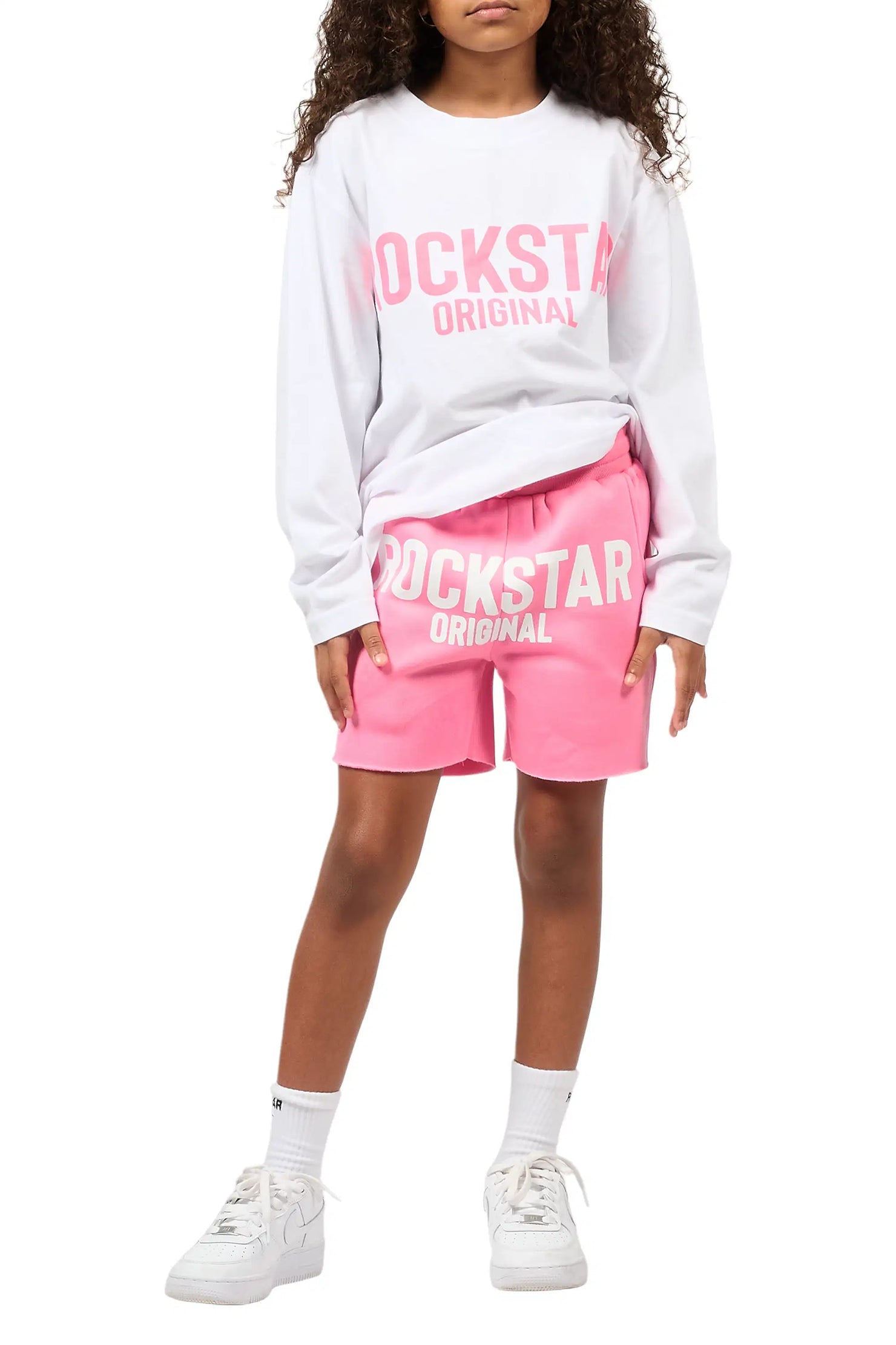 Girls Mikassa 2.0 White/Pink L/S T-Shirt Short Set