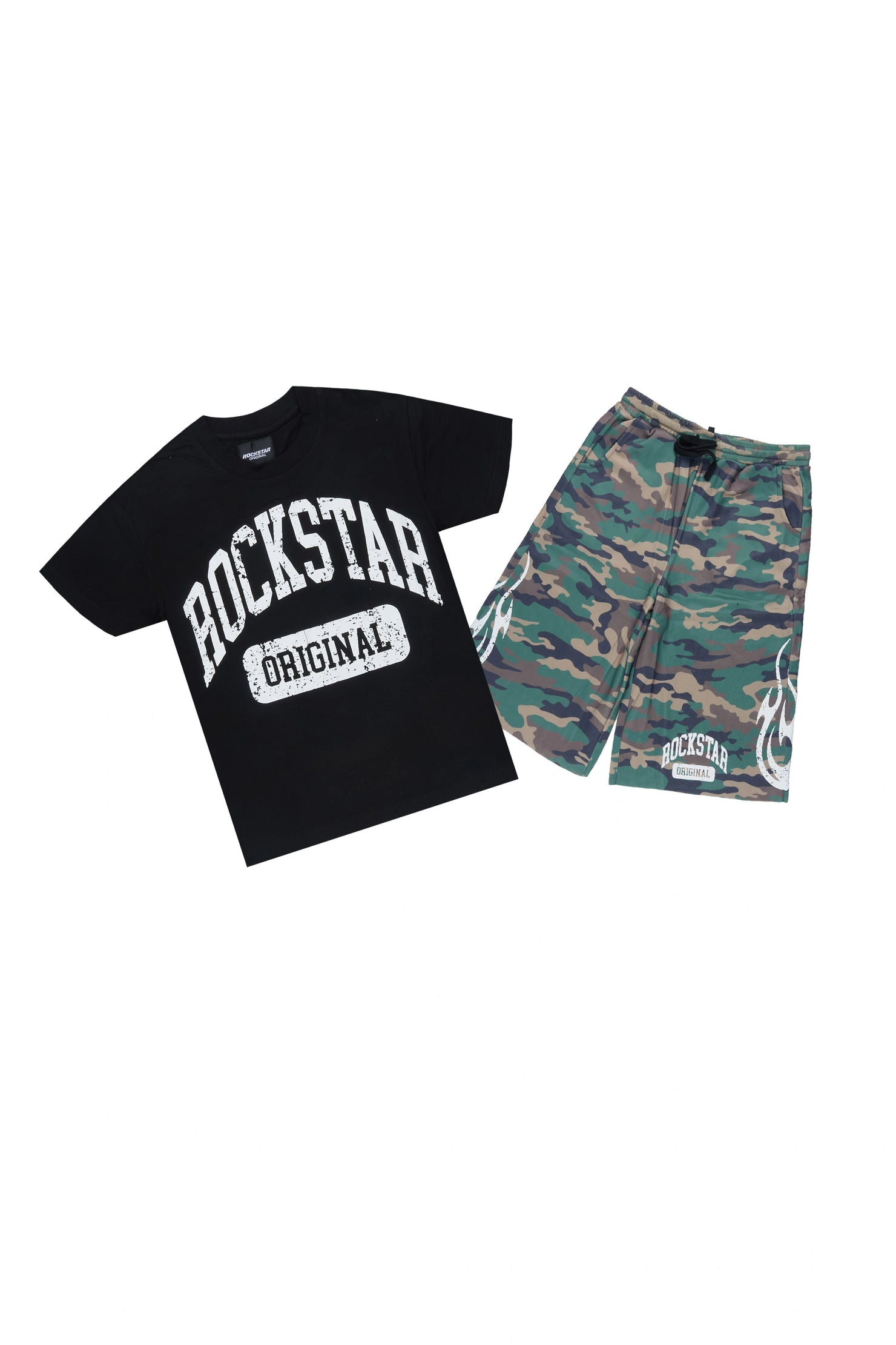 Boys Member Black Camo Oversized T-Shirt/Short Set