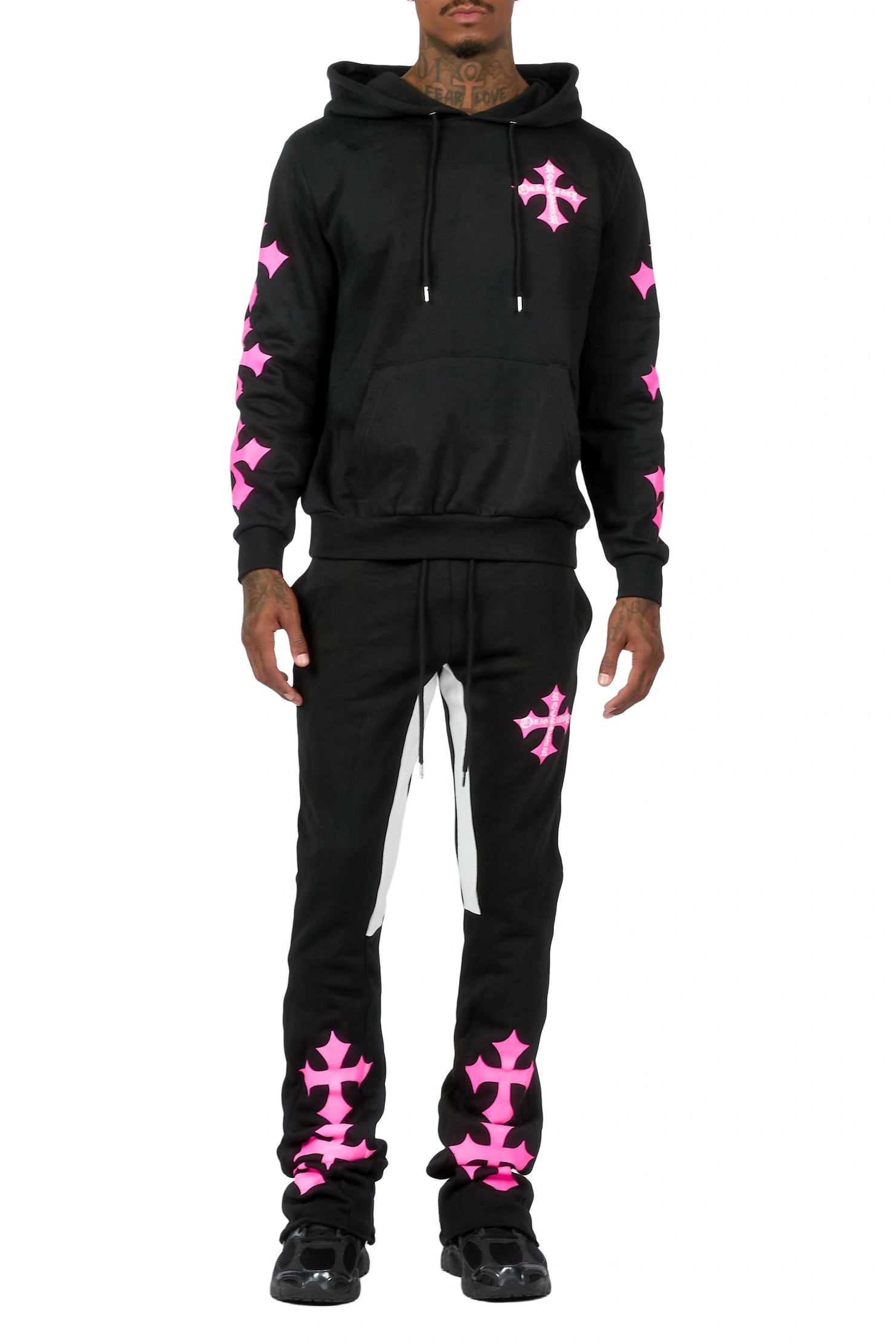 Slaydr Black/Pink Hoodie/Stacked Flare Track Set