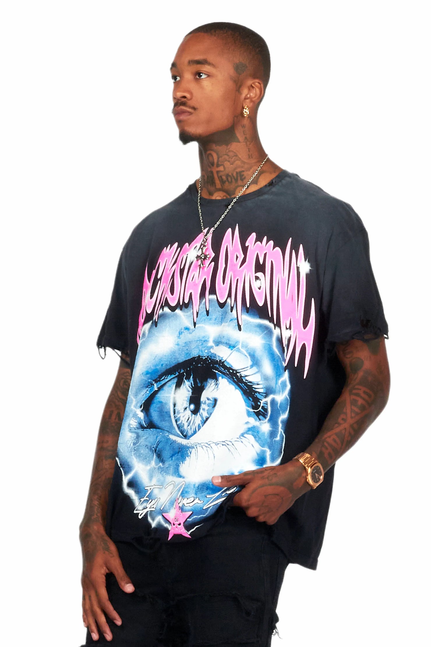 Pello Black Oversized Graphic T-Shirt