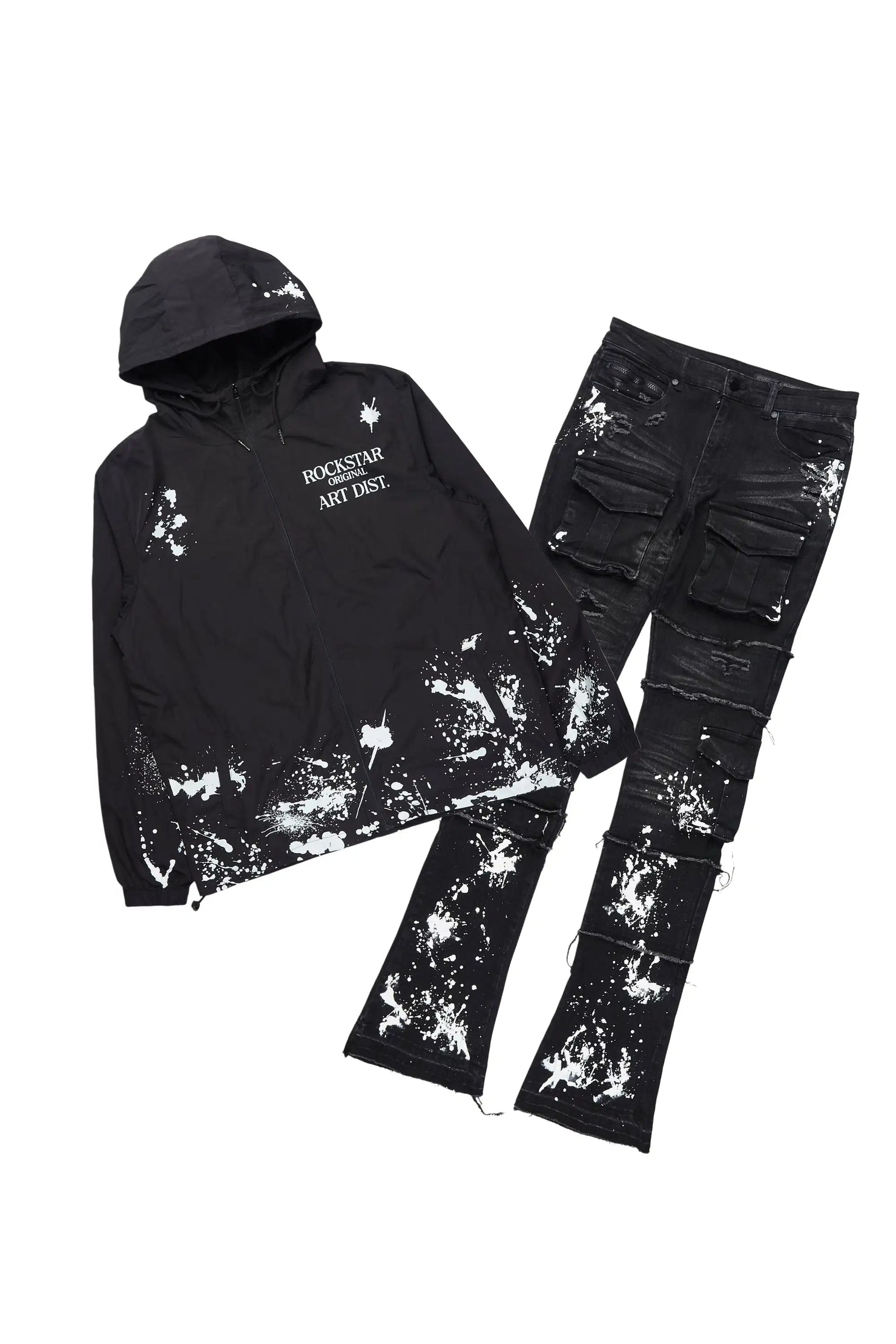 Raffer Black/Black Windbreaker/Stacked Cargo Flare Jean